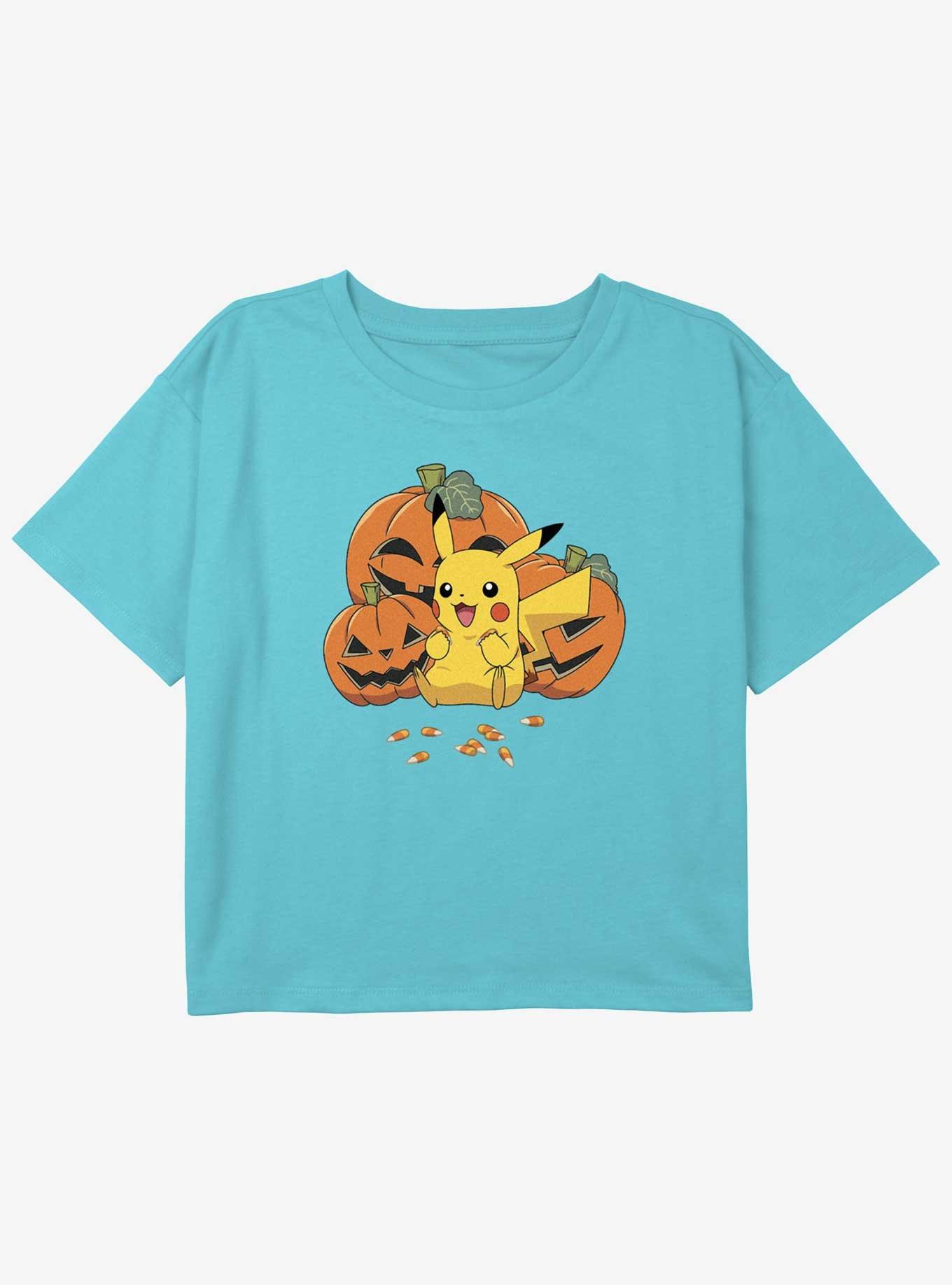 Pokemon Pikachu Pumpkin Girls Youth Crop T-Shirt, BLUE, hi-res