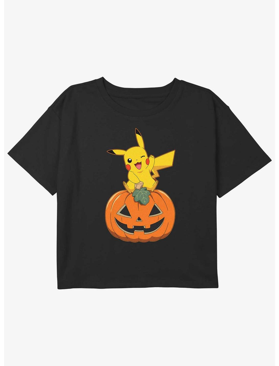 Pokemon Pikachu Pumpkin Girls Youth Crop T-Shirt, BLACK, hi-res