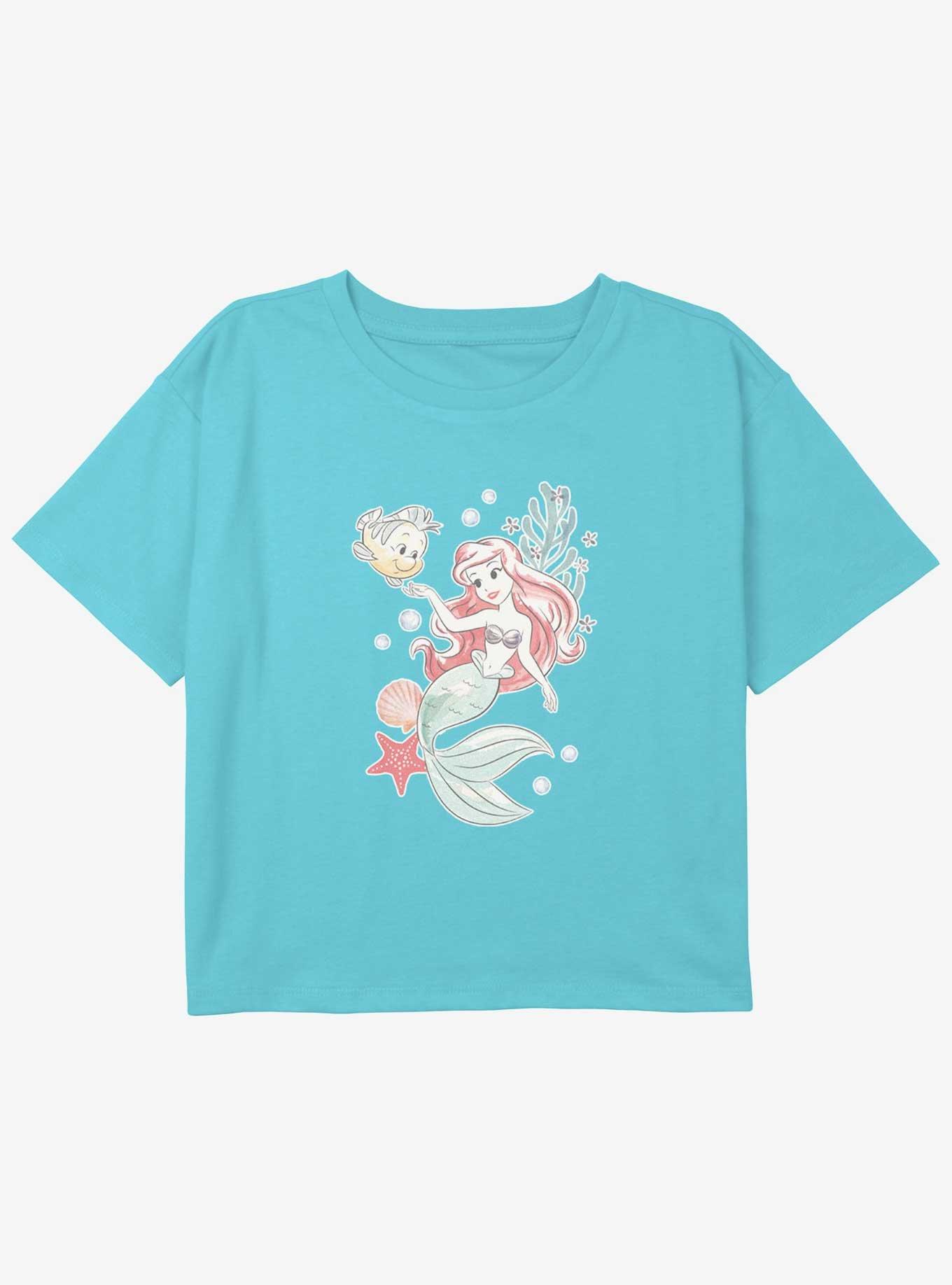 Disney The Little Mermaid Better Under The Sea Girls Youth Crop T-Shirt, BLUE, hi-res