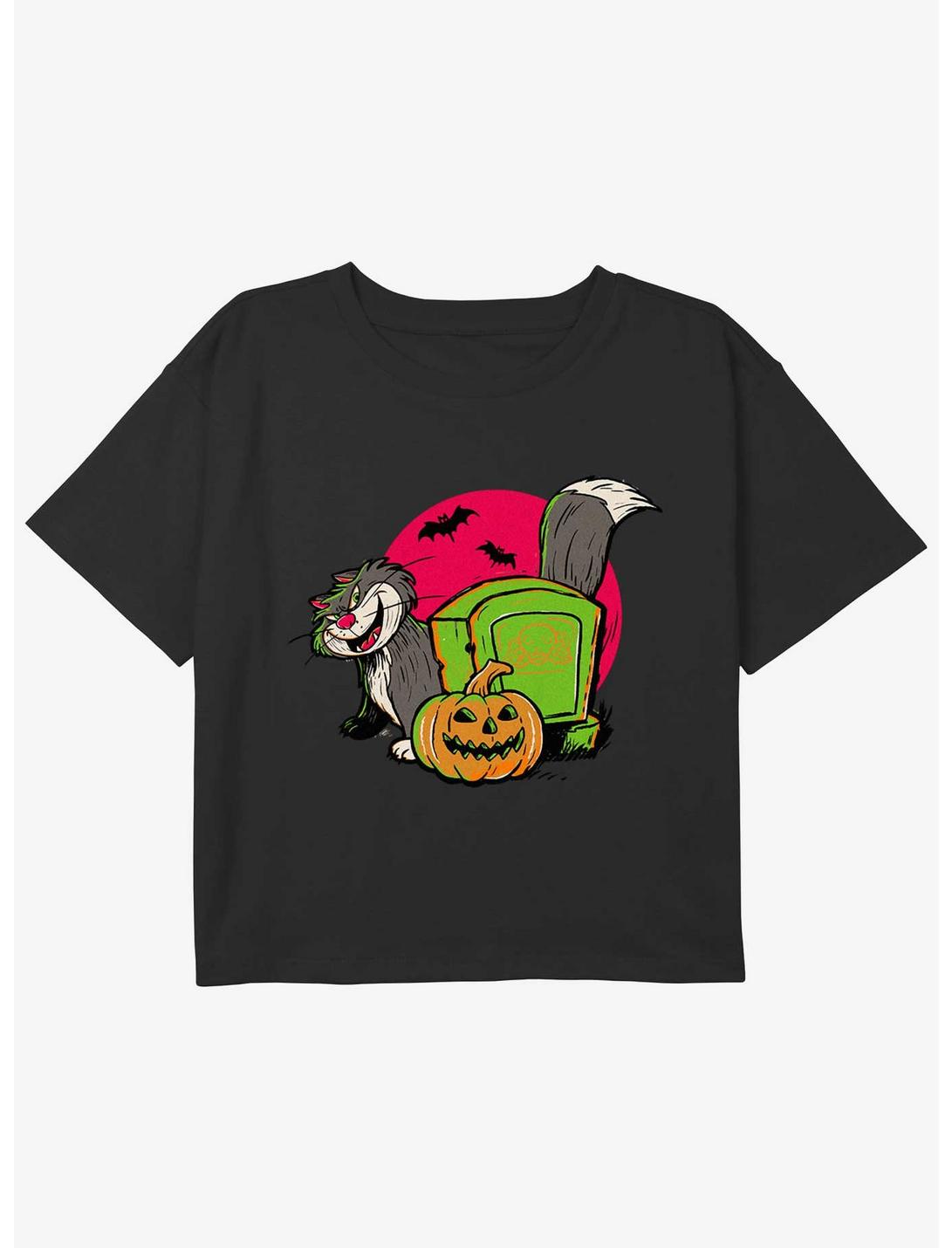 Disney100 Cat Lucifer Halloween Girls Youth Crop T-Shirt, BLACK, hi-res