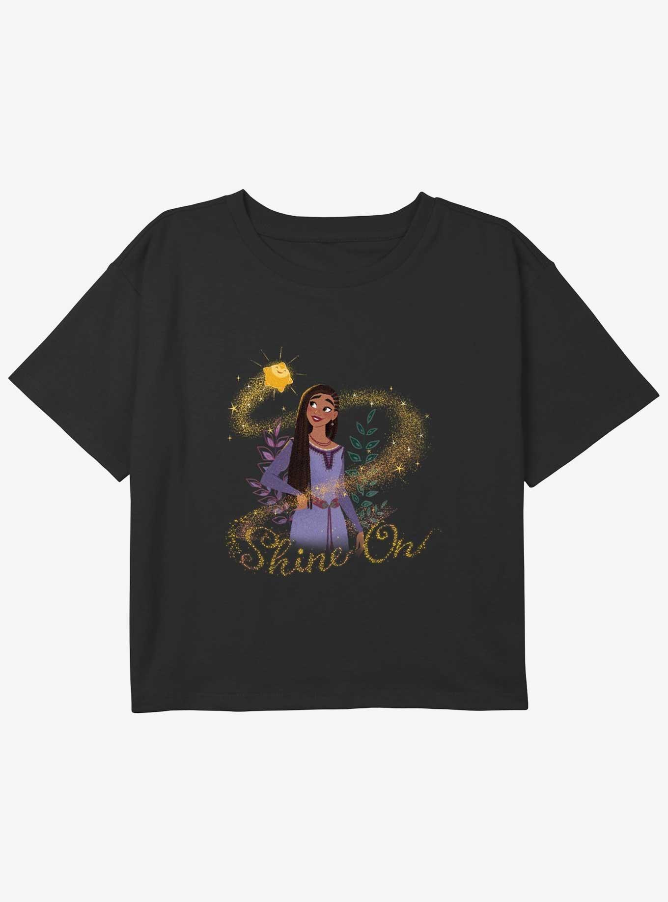 Disney Wish Shine On Girls Youth Crop T-Shirt, BLACK, hi-res