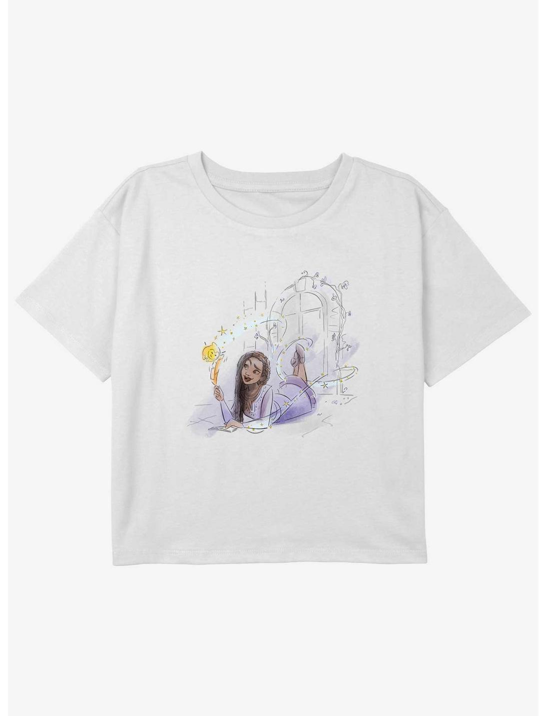 Disney Wish Watercolor Wish Girls Youth Crop T-Shirt, WHITE, hi-res