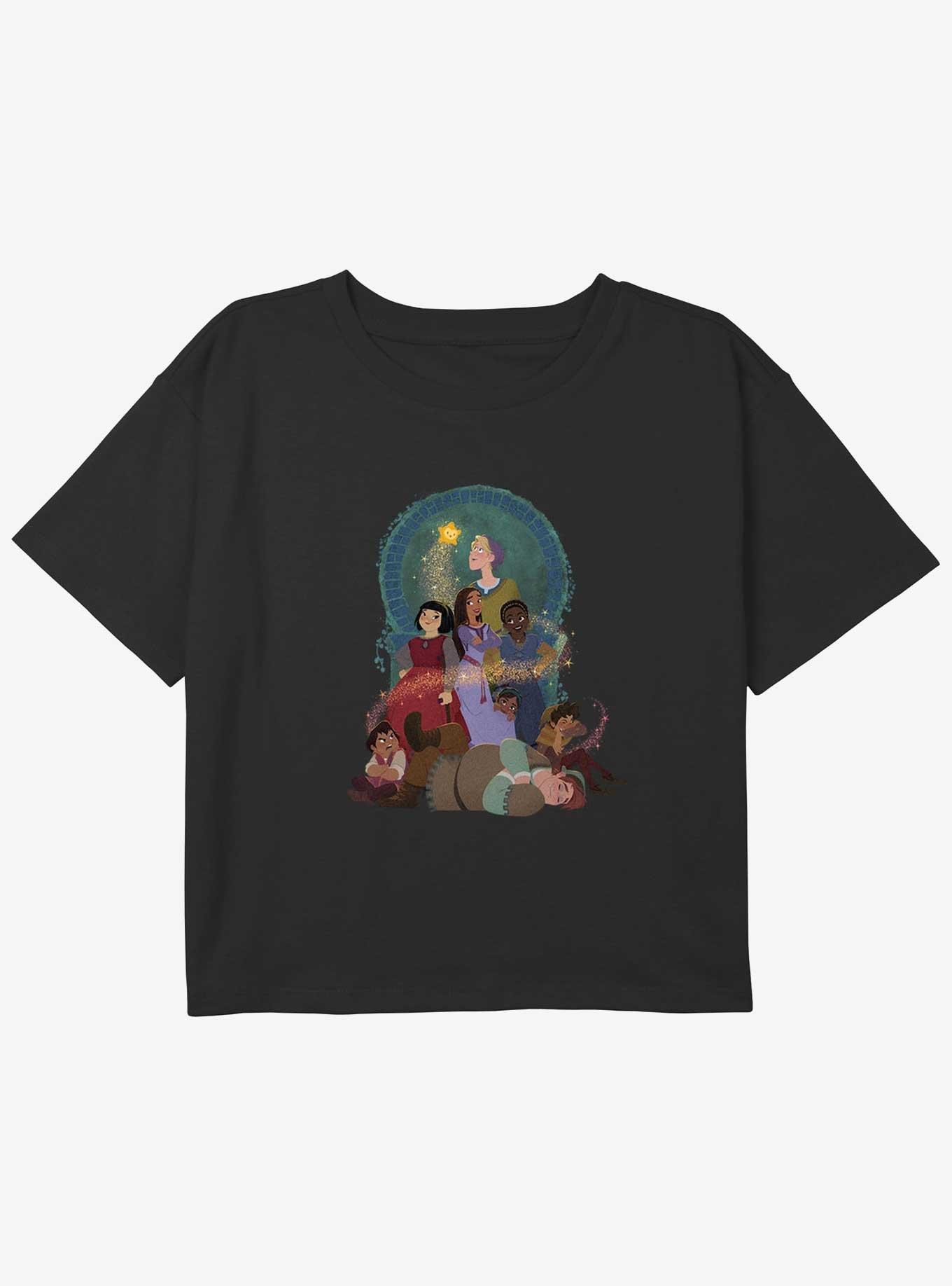 Disney Wish Group Shot Girls Youth Crop T-Shirt, BLACK, hi-res