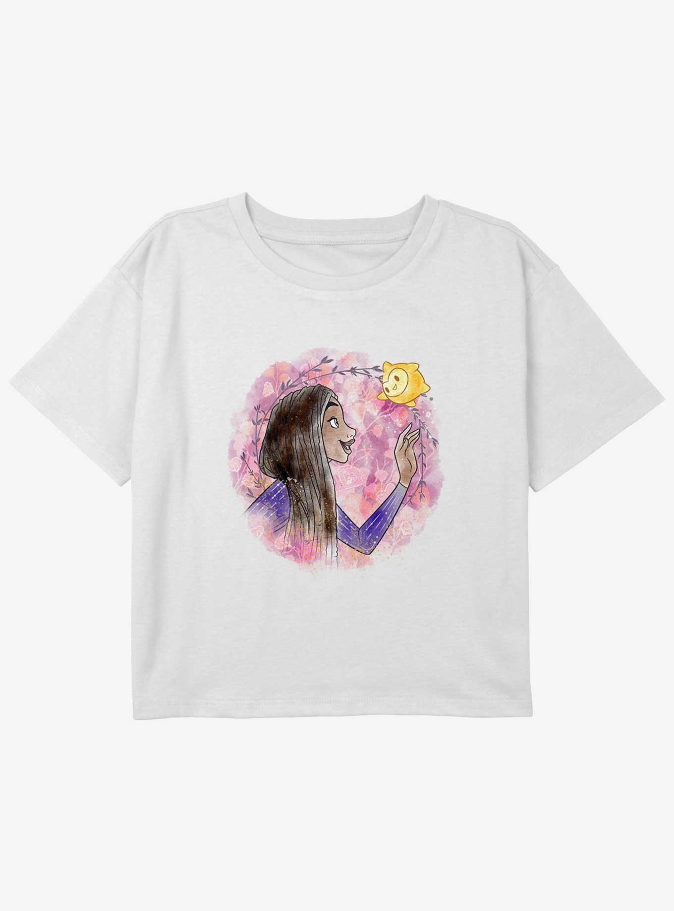 Disney Wish Asha Watercolor Girls Youth Crop T-Shirt, WHITE, hi-res