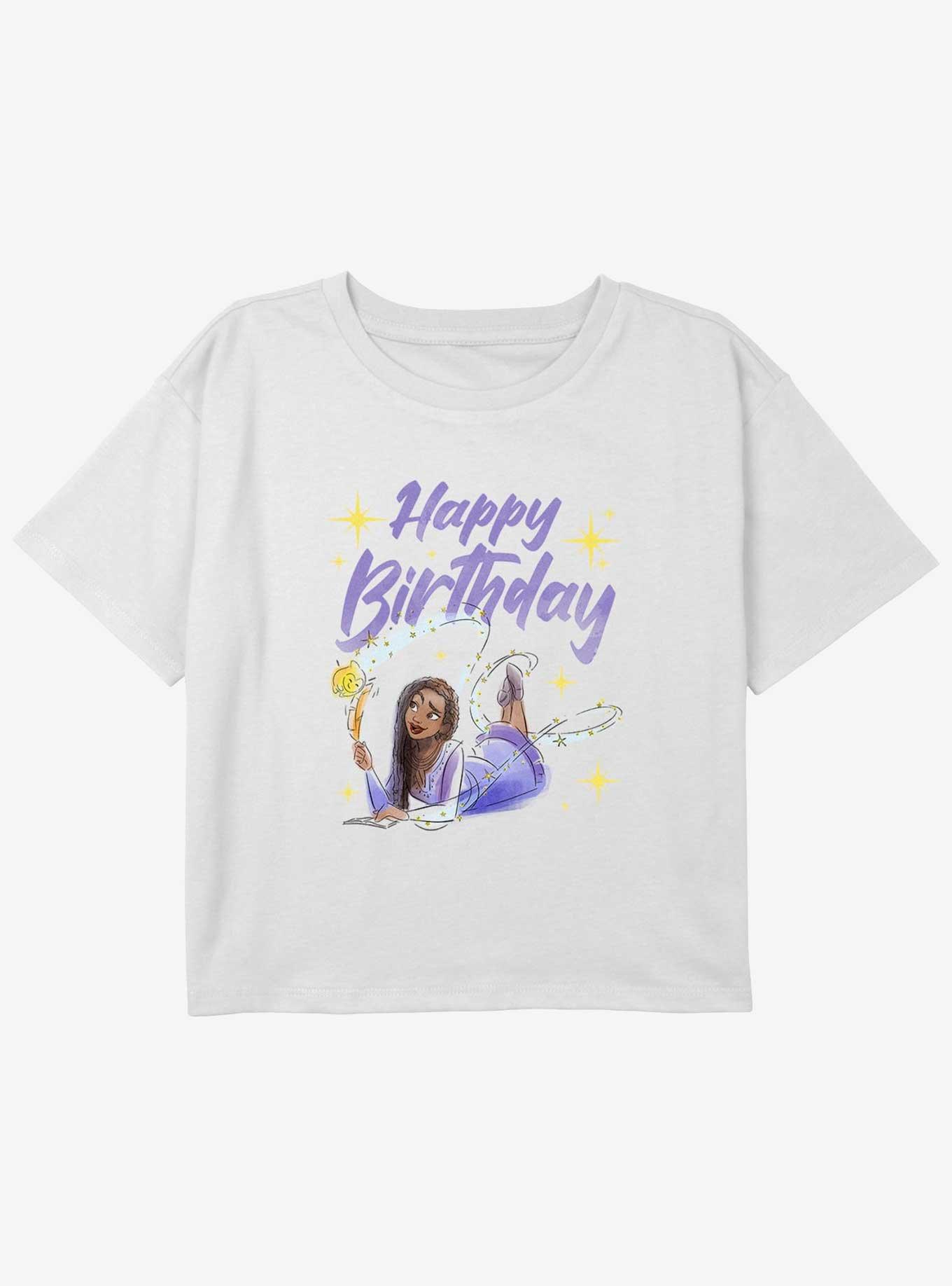 Disney Wish Happy Birthday Wish Girls Youth Crop T-Shirt, WHITE, hi-res
