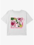 MTV Floral Logo Girls Youth Crop T-Shirt, WHITE, hi-res