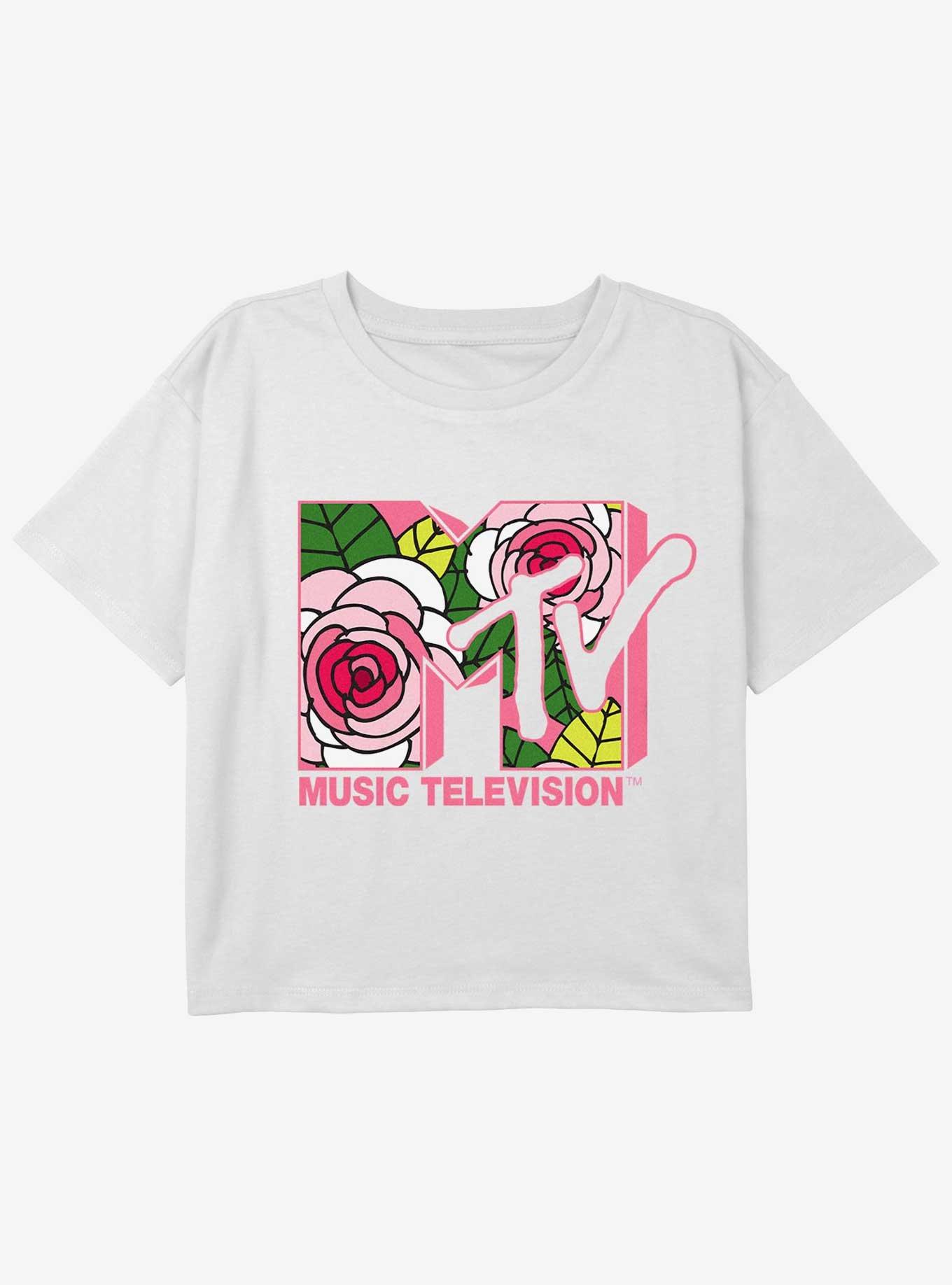 MTV Floral Logo Girls Youth Crop T-Shirt, , hi-res