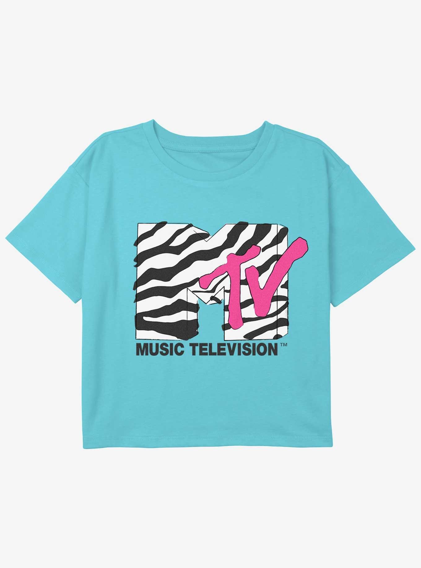 MTV  Animal Print Logo Girls Youth Crop T-Shirt, , hi-res