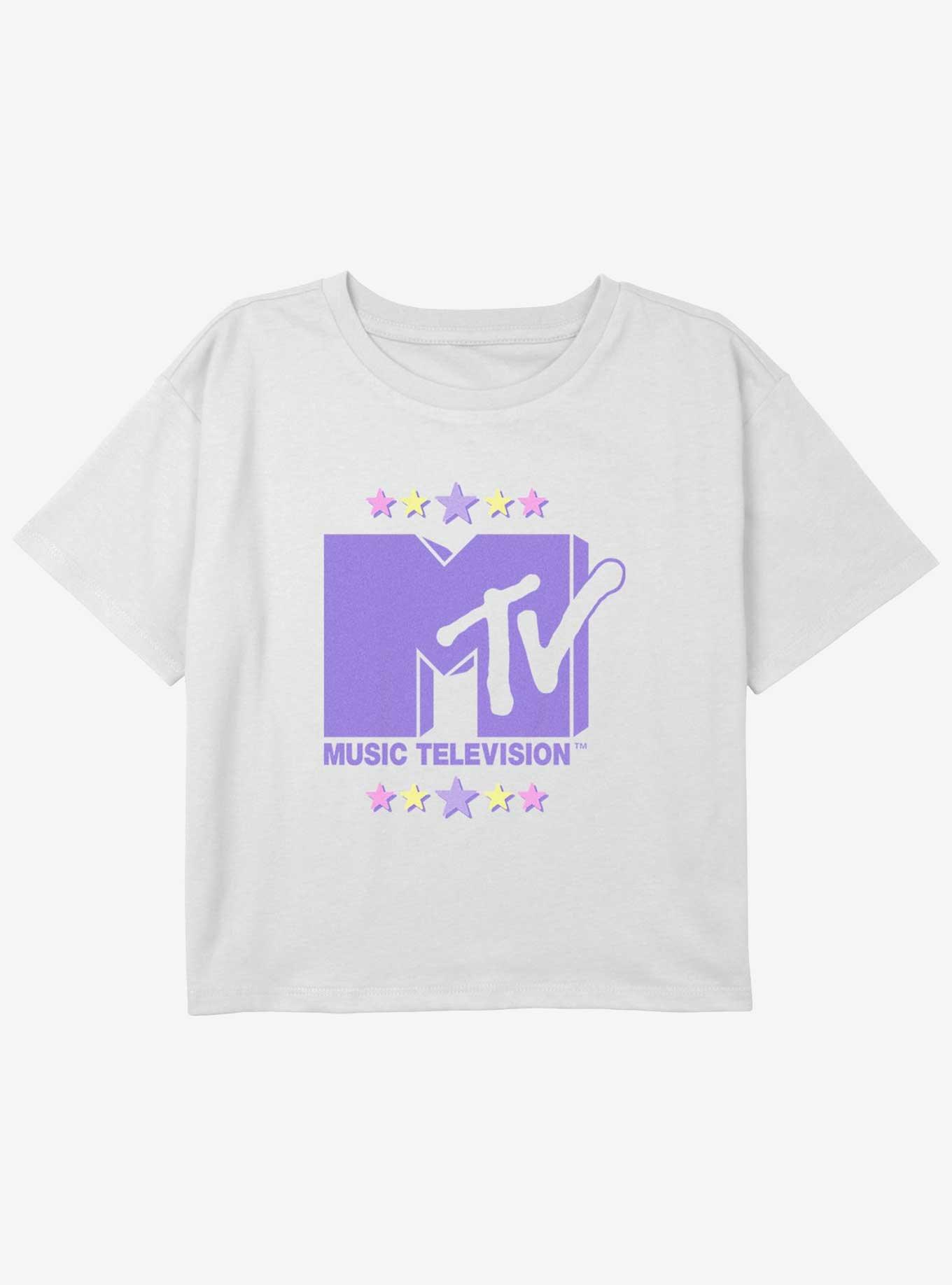 MTV  Stars Logo Girls Youth Crop T-Shirt, WHITE, hi-res