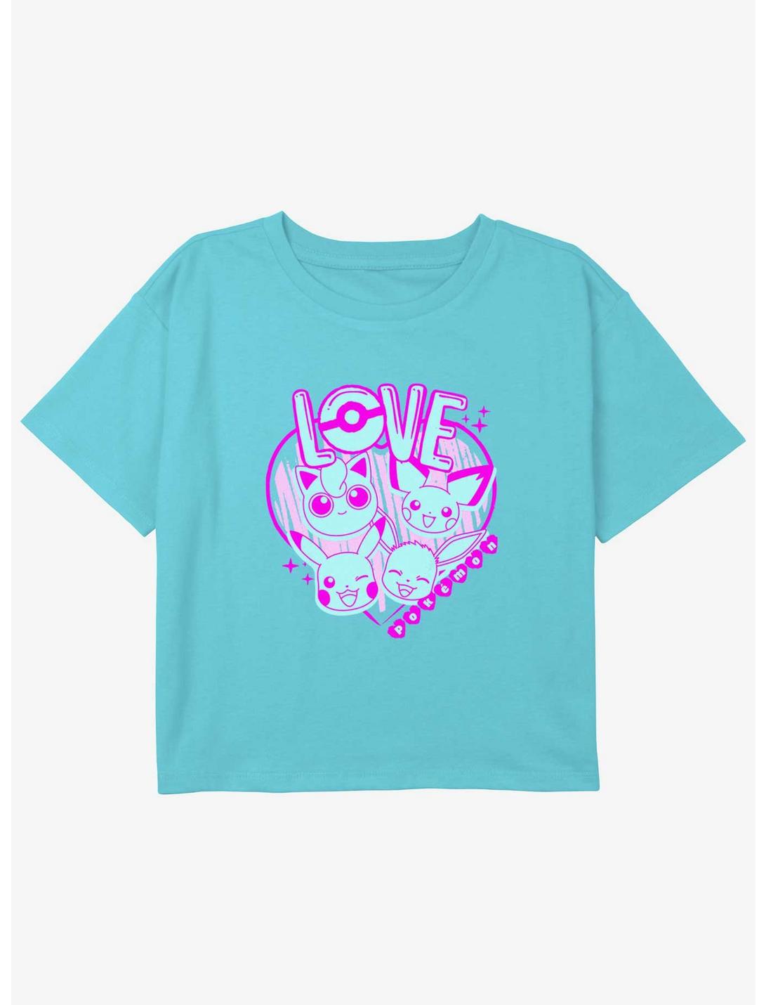 Pokemon Love Neon Girls Youth Crop T-Shirt, BLUE, hi-res