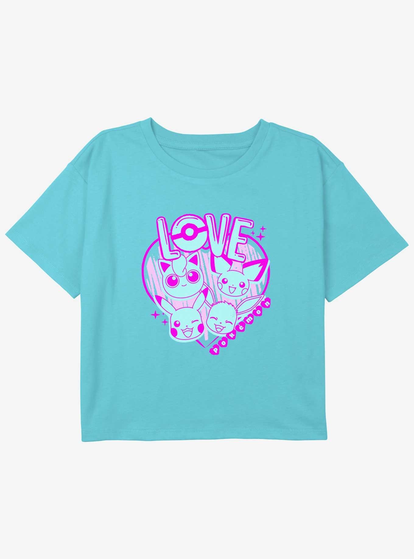 Pokemon Love Neon Girls Youth Crop T-Shirt, BLUE, hi-res