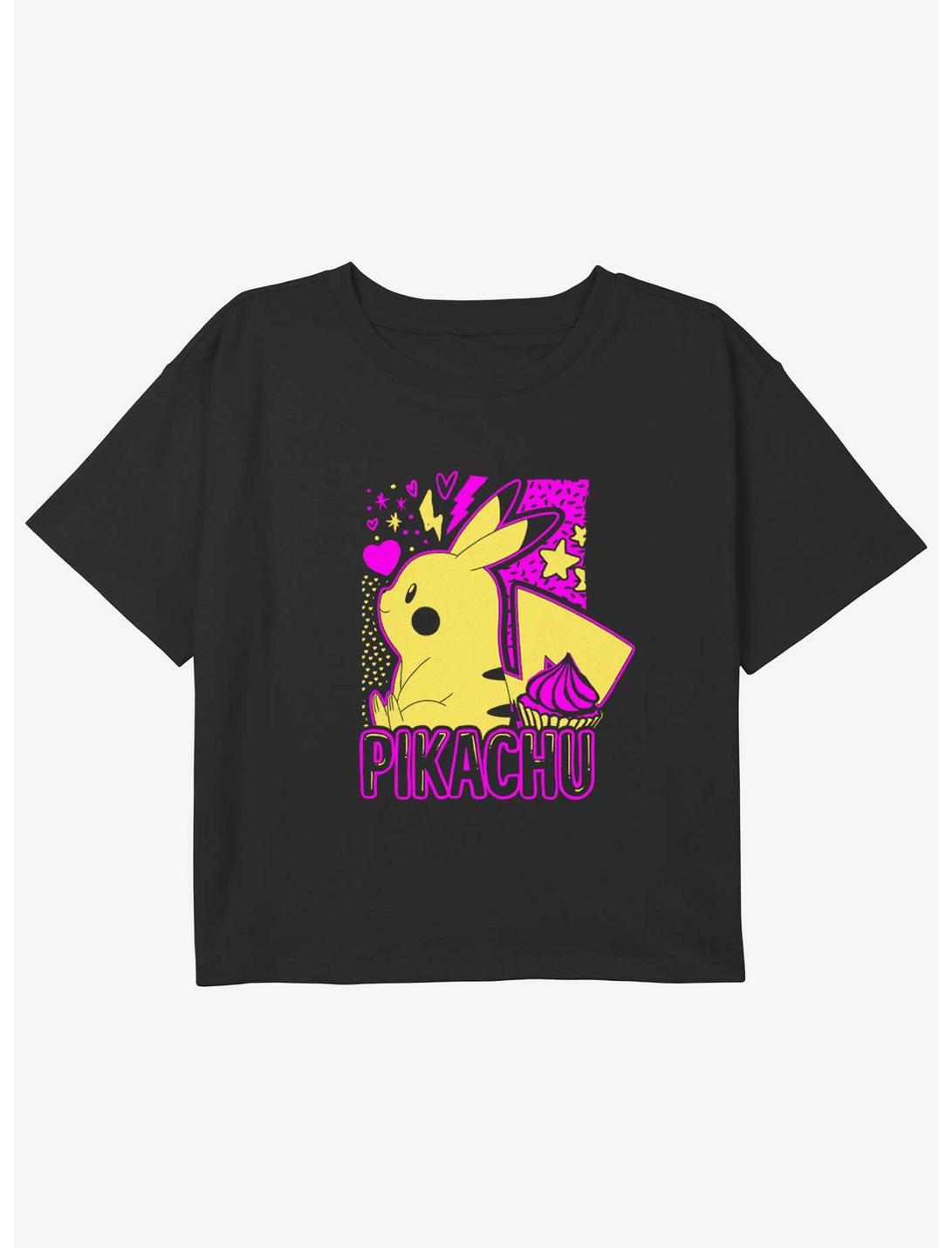Pokemon Pikachu Neon Girls Youth Crop T-Shirt, BLACK, hi-res