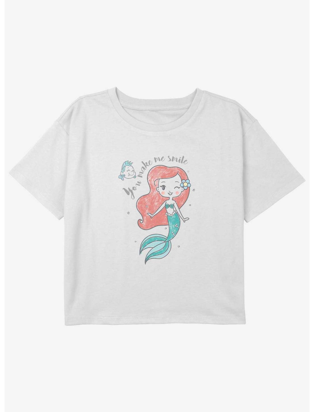 Disney The Little Mermaid Ariel Make Me Smile Girls Youth Crop T-Shirt, WHITE, hi-res