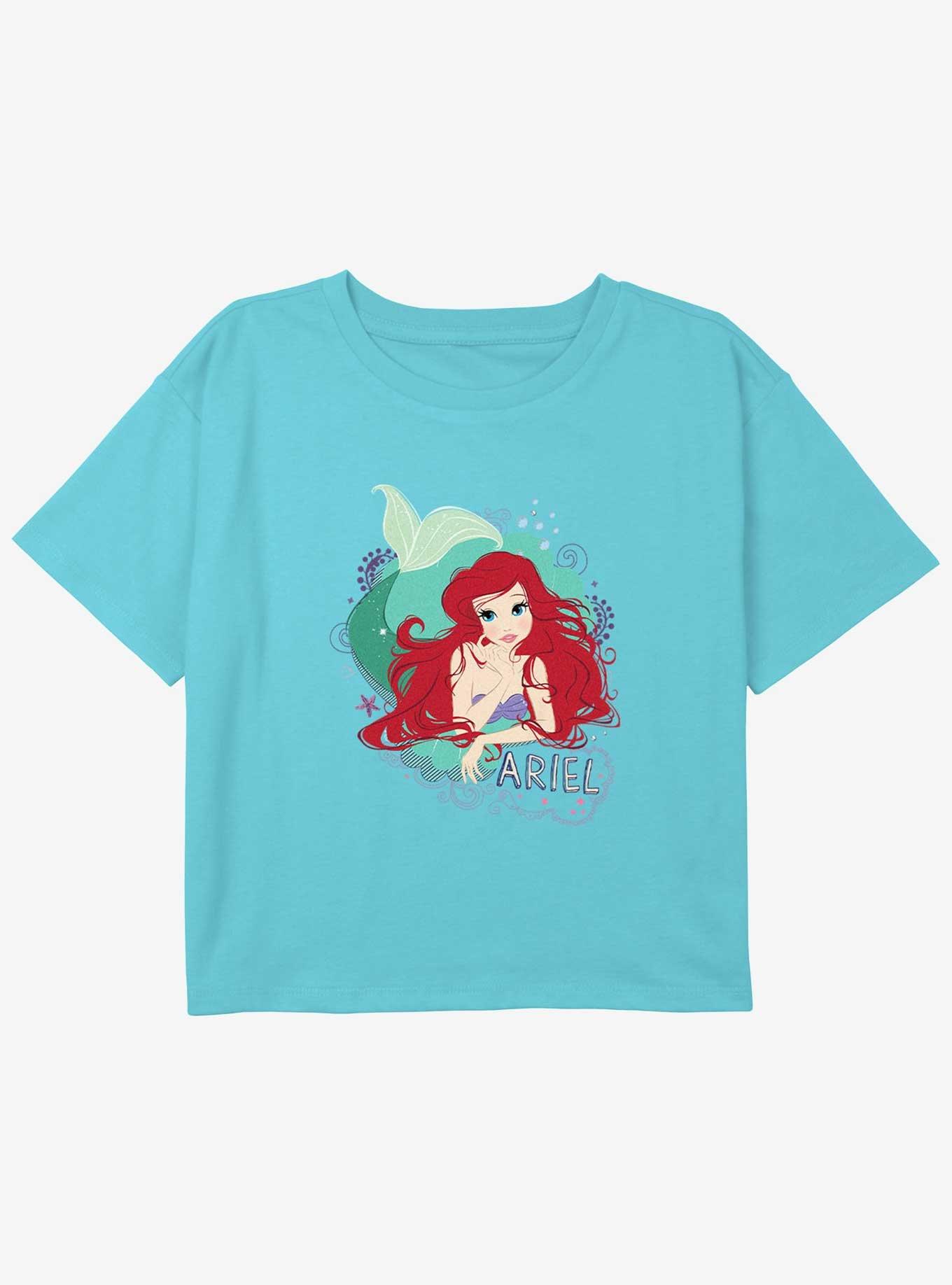 Disney The Little Mermaid Ariel Shell Girls Youth Crop T-Shirt, BLUE, hi-res
