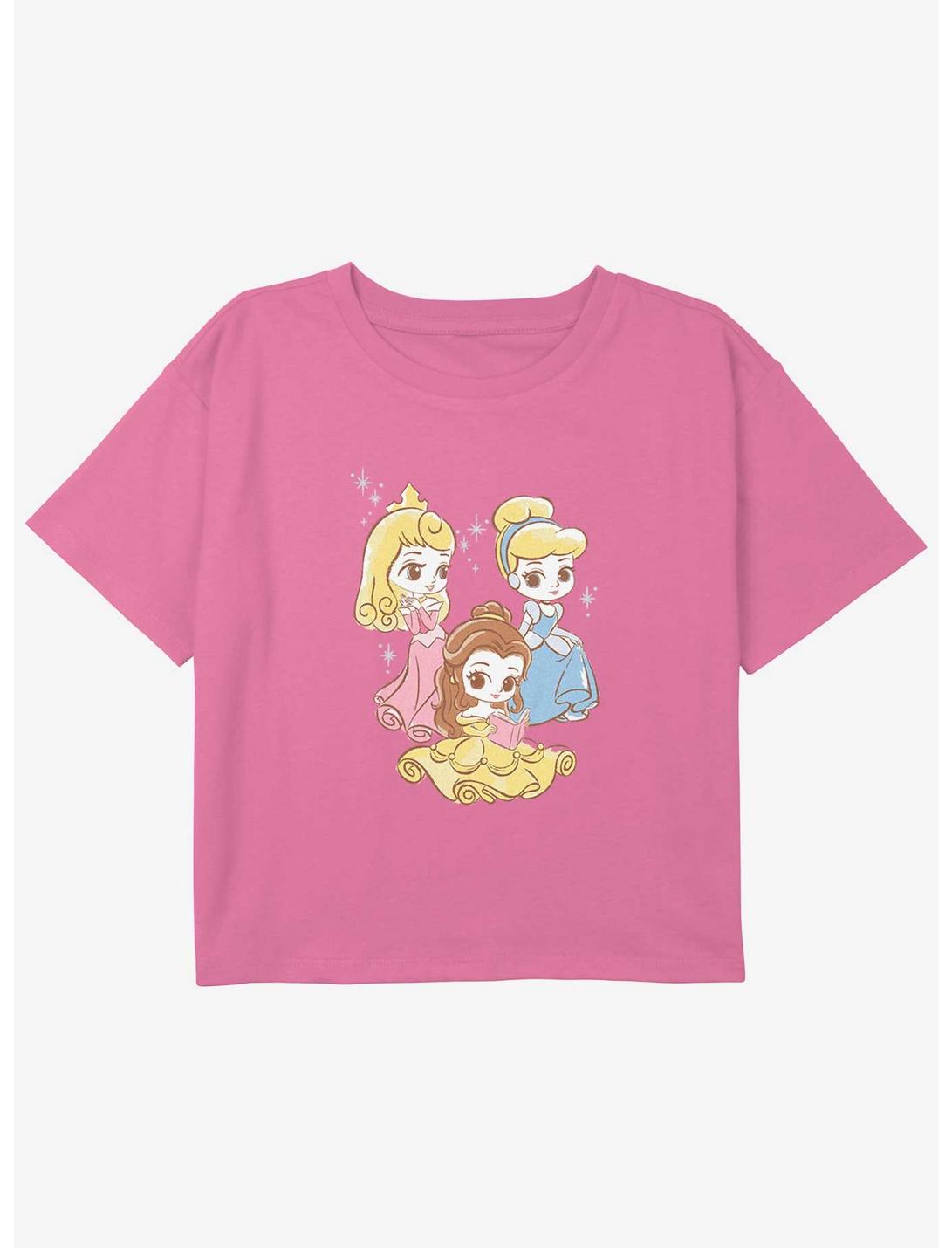 Disney Beauty and the Beast Three Princess Chibi Girls Youth Crop T-Shirt, PINK, hi-res