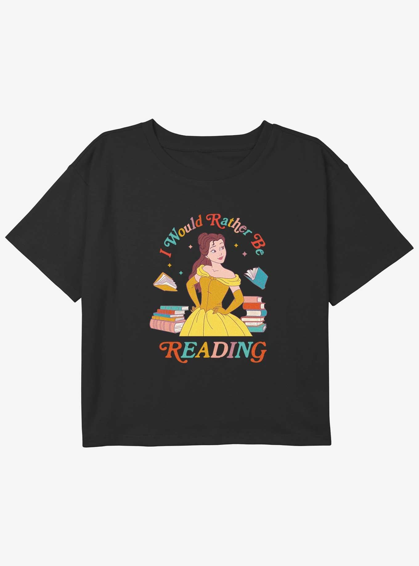 Disney Beauty and the Beast I Would Rather Be Reading Girls Youth Crop T-Shirt, BLACK, hi-res