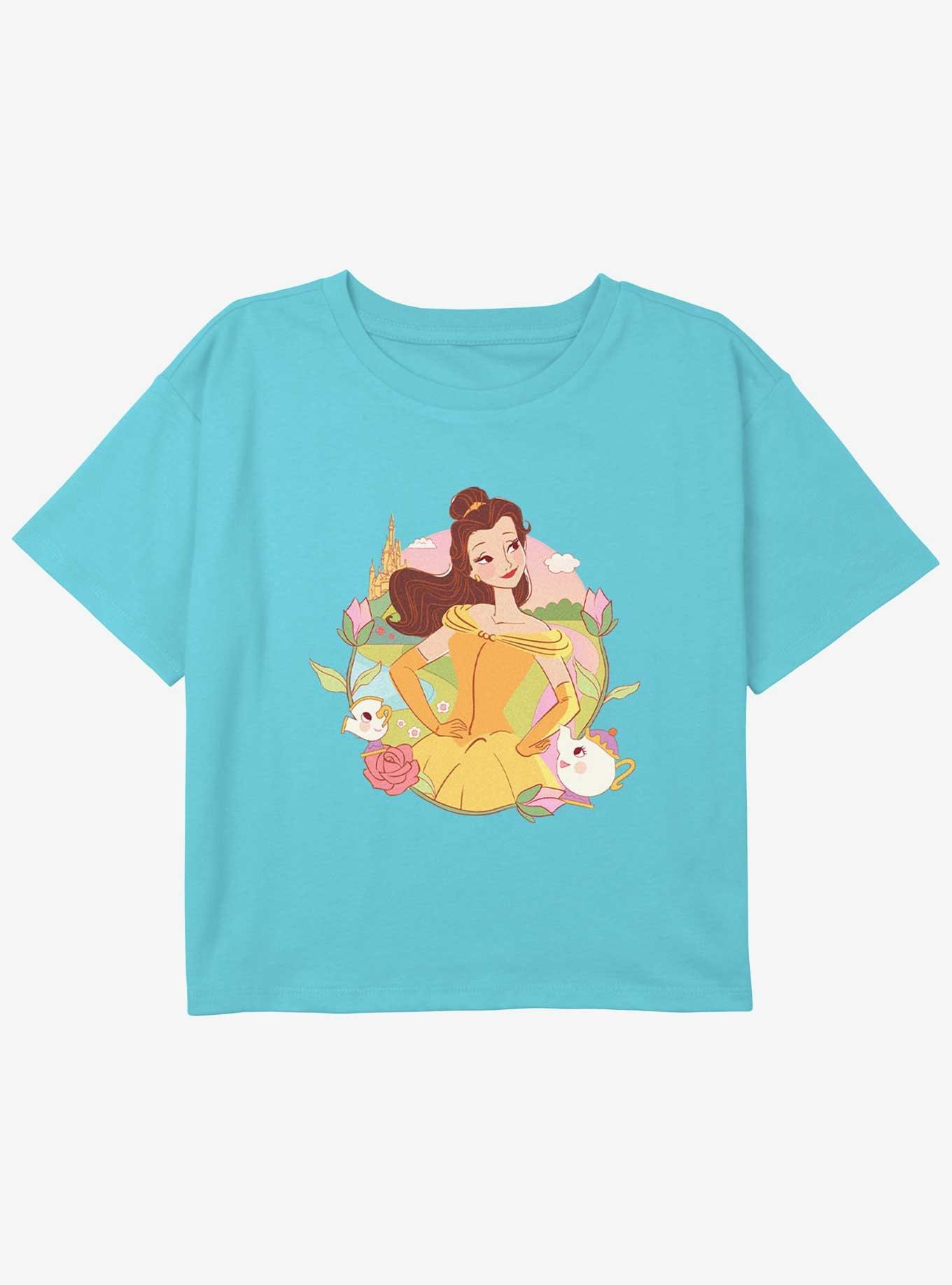 Disney Beauty and the Beast Belle Mrs. Potts And Chip Girls Youth Crop T-Shirt, BLUE, hi-res