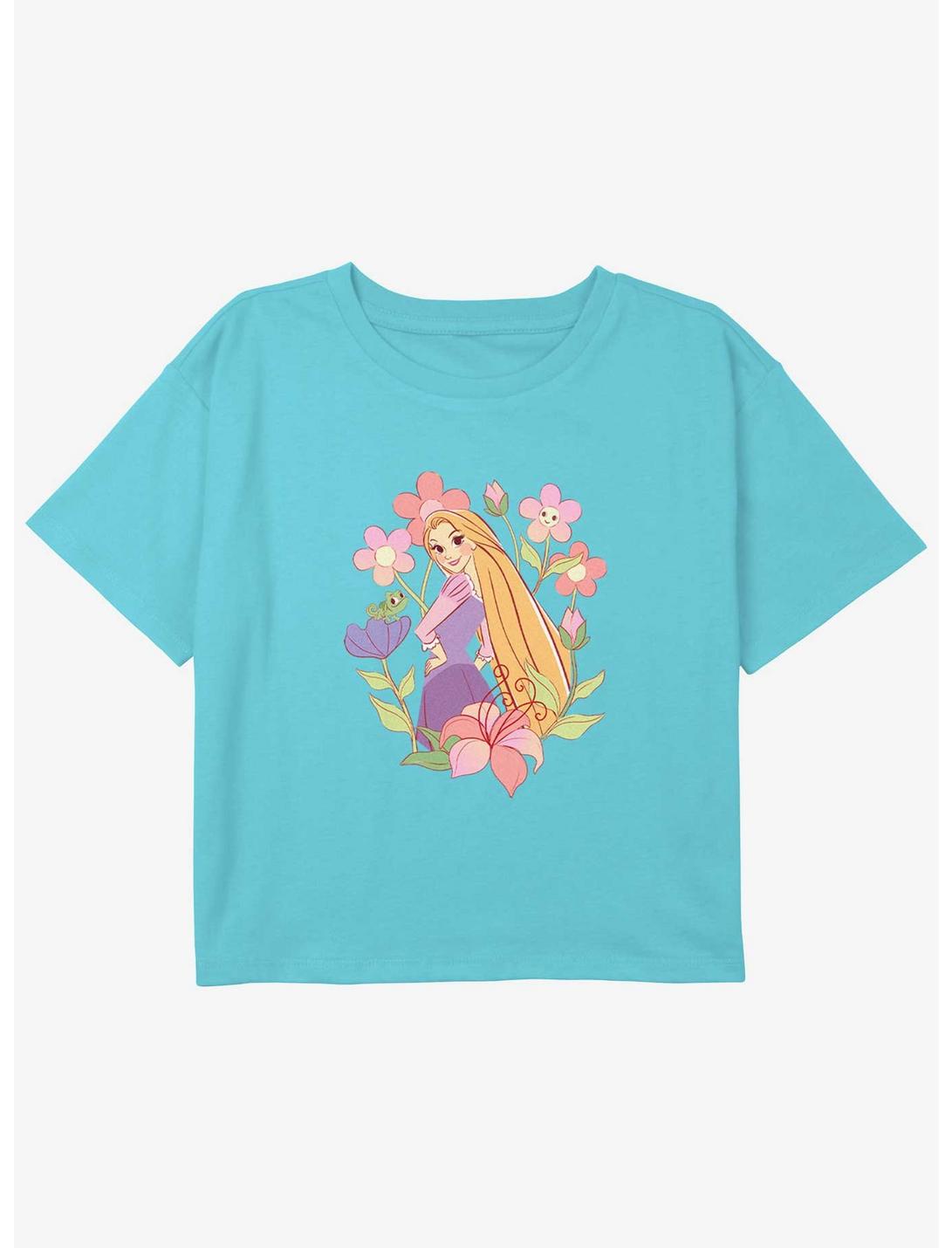 Disney Tangled Rapunzel And Pascal With Flowers Girls Youth Crop T-Shirt, BLUE, hi-res