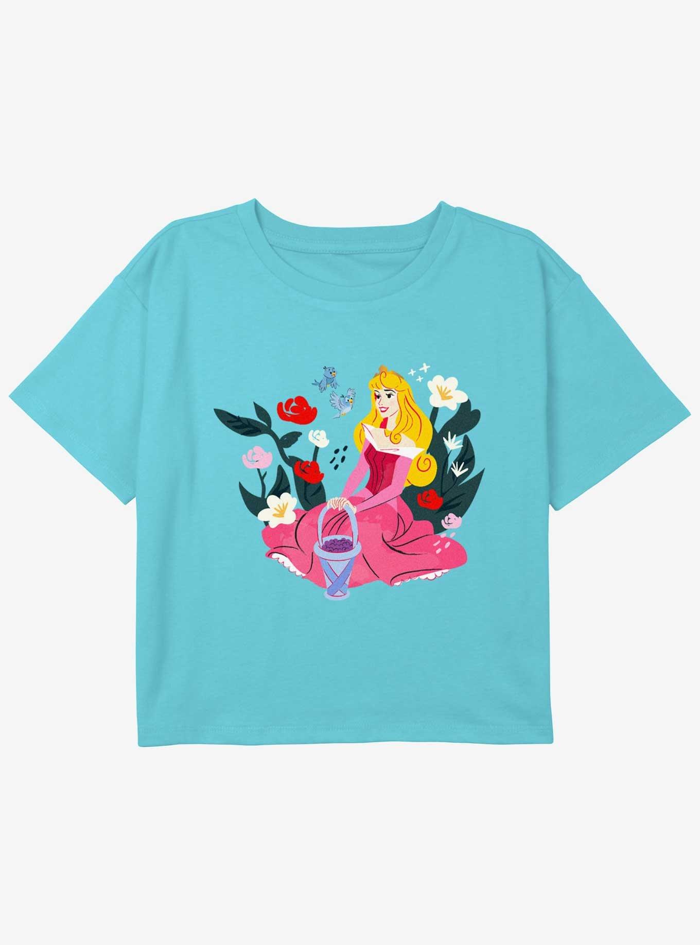 Disney Sleeping Beauty Aurora With Birds Girls Youth Crop T-Shirt, BLUE, hi-res