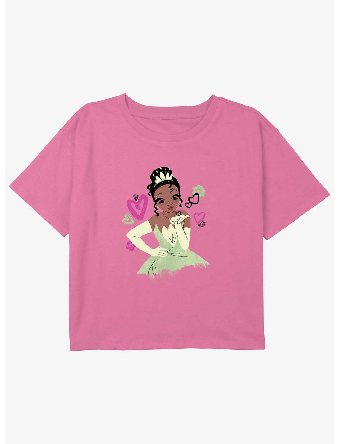 Disney The Princess and the Frog Tiana And Hearts Girls Youth Crop T-Shirt, PINK, hi-res