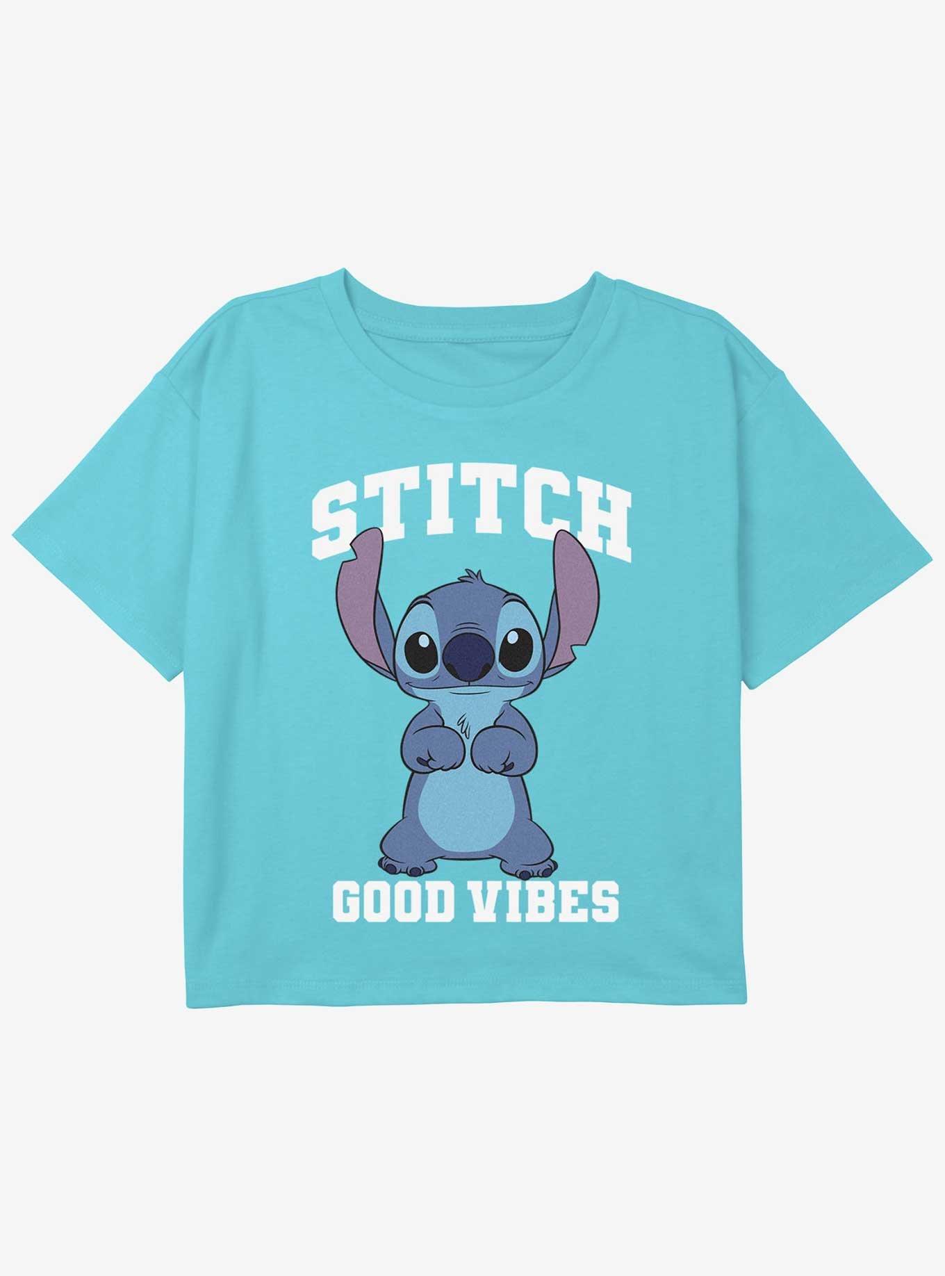 Disney Lilo & Stitch Good Vibes Girls Youth Crop T-Shirt, BLUE, hi-res