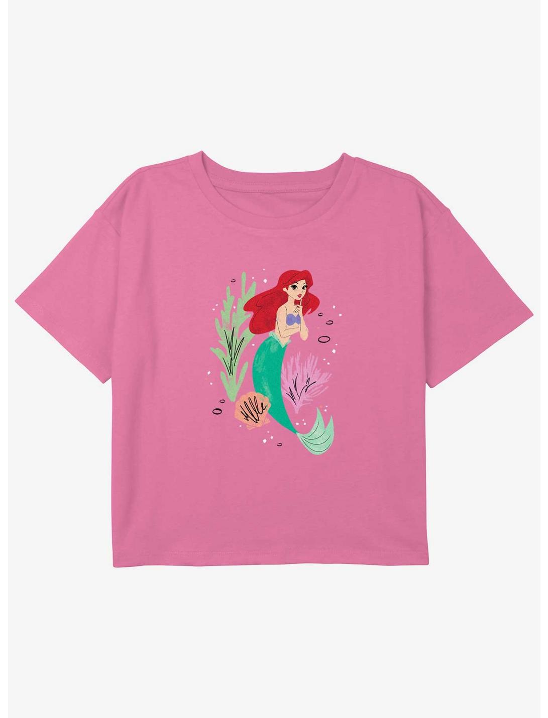 Disney The Little Mermaid Ariel Thinking Girls Youth Crop T-Shirt, PINK, hi-res