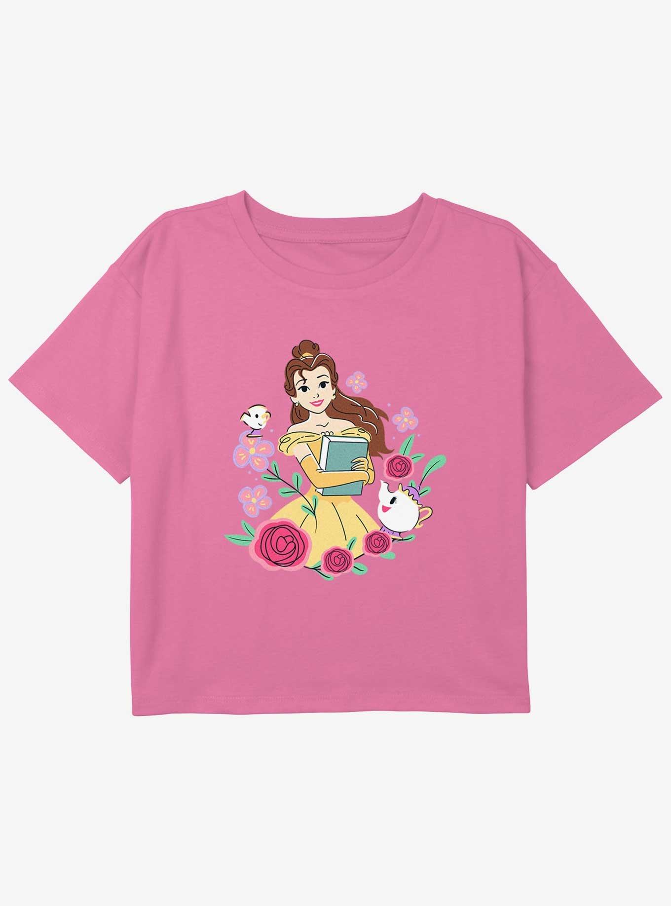 Disney Beauty and the Beast Belle With Book Girls Youth Crop T-Shirt, , hi-res