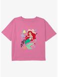 Disney The Little Mermaid Happy Ariel And Flounder Girls Youth Crop T-Shirt, PINK, hi-res