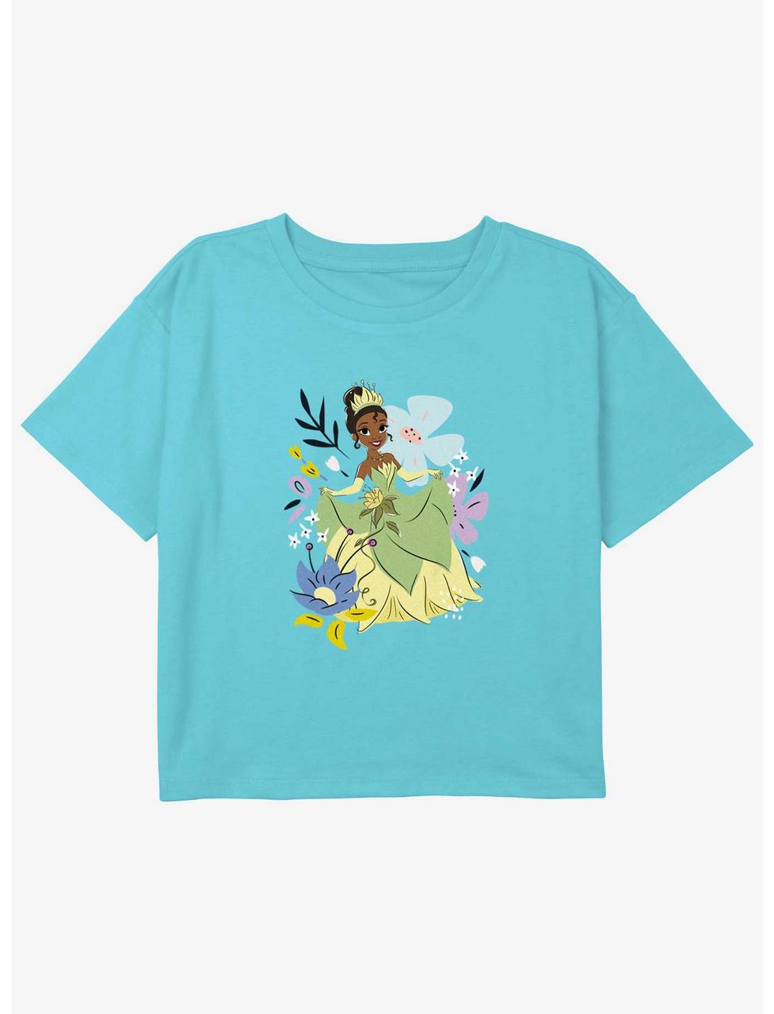 Disney The Princess and the Frog Tiana And Flowers Girls Youth Crop T-Shirt, BLUE, hi-res
