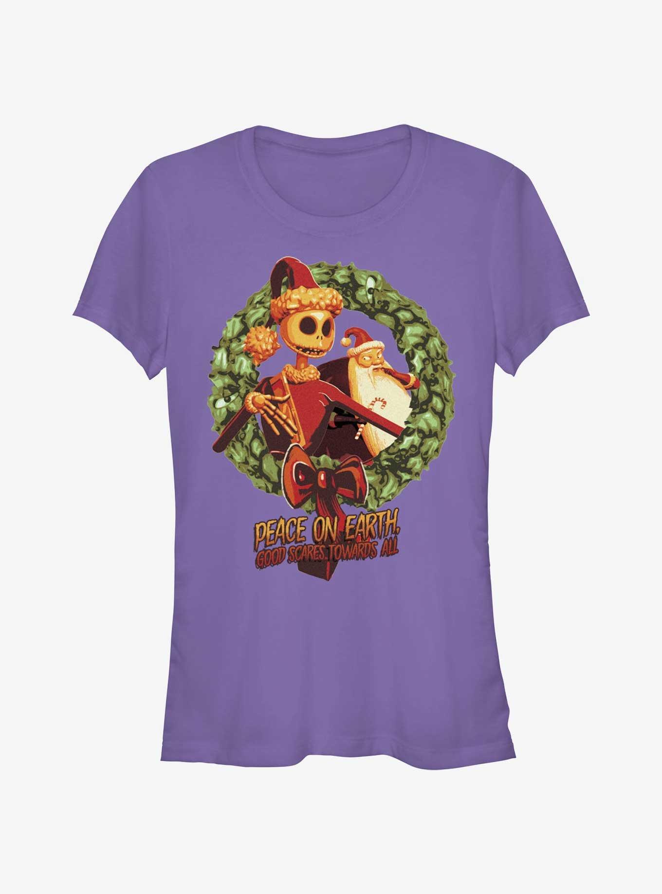 Disney The Nightmare Before Christmas Peace On Earth Jack & Santa Wreath Girls T-Shirt, PURPLE, hi-res