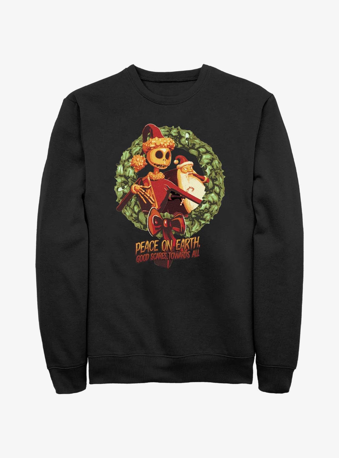 Disney The Nightmare Before Christmas Peace On Earth Jack & Santa Wreath Sweatshirt, , hi-res