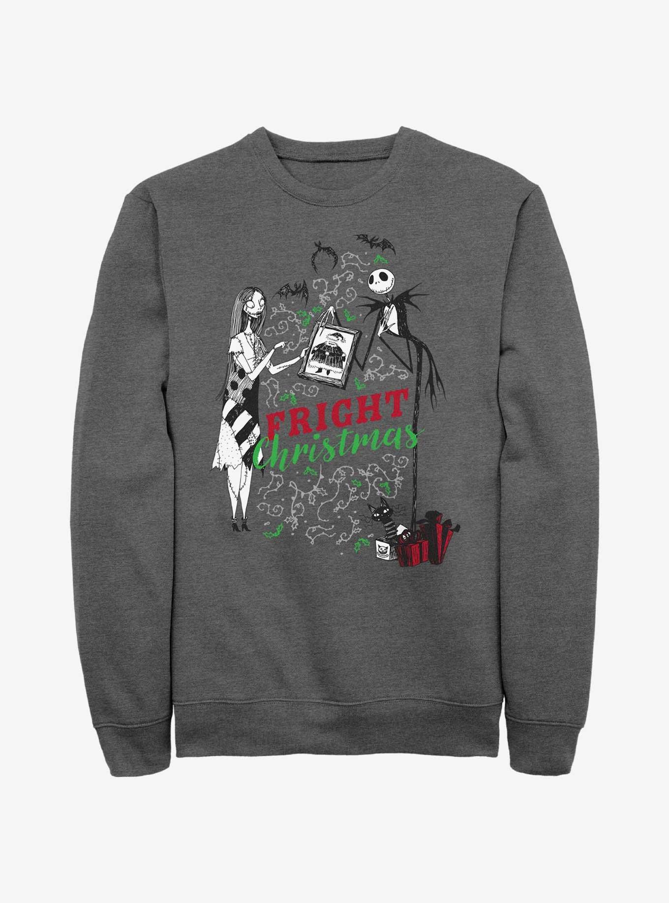 Disney The Nightmare Before Christmas Fright Christmas Jack & Sally Sweatshirt, CHAR HTR, hi-res