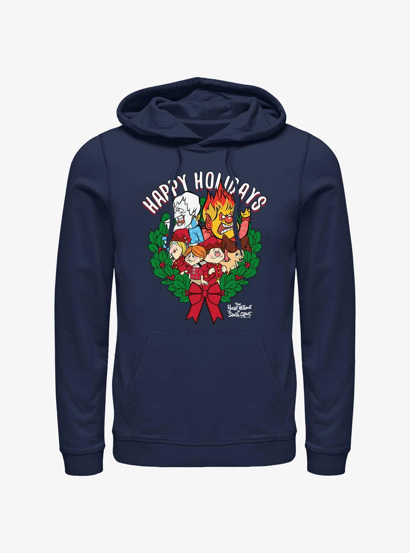 The Year Without a Santa Claus Happy Holidays Wreath Hoodie, NAVY, hi-res