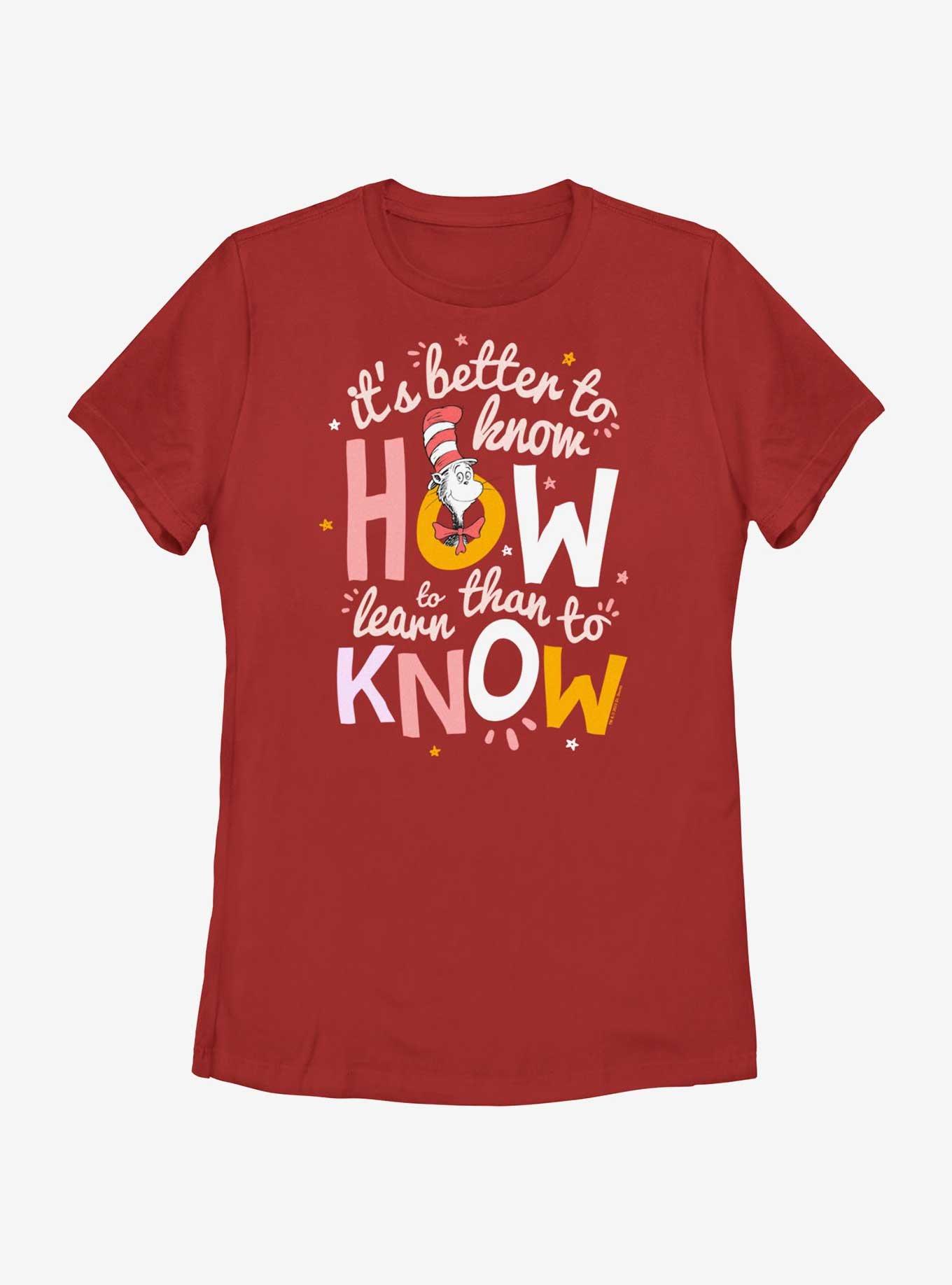 Dr. Seuss Cat In The Cat Know How To Learn Womens T-Shirt, RED, hi-res