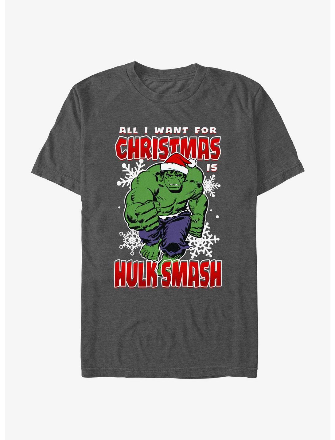 Marvel The Hulk Christmas Hulk Smash T-Shirt, CHAR HTR, hi-res