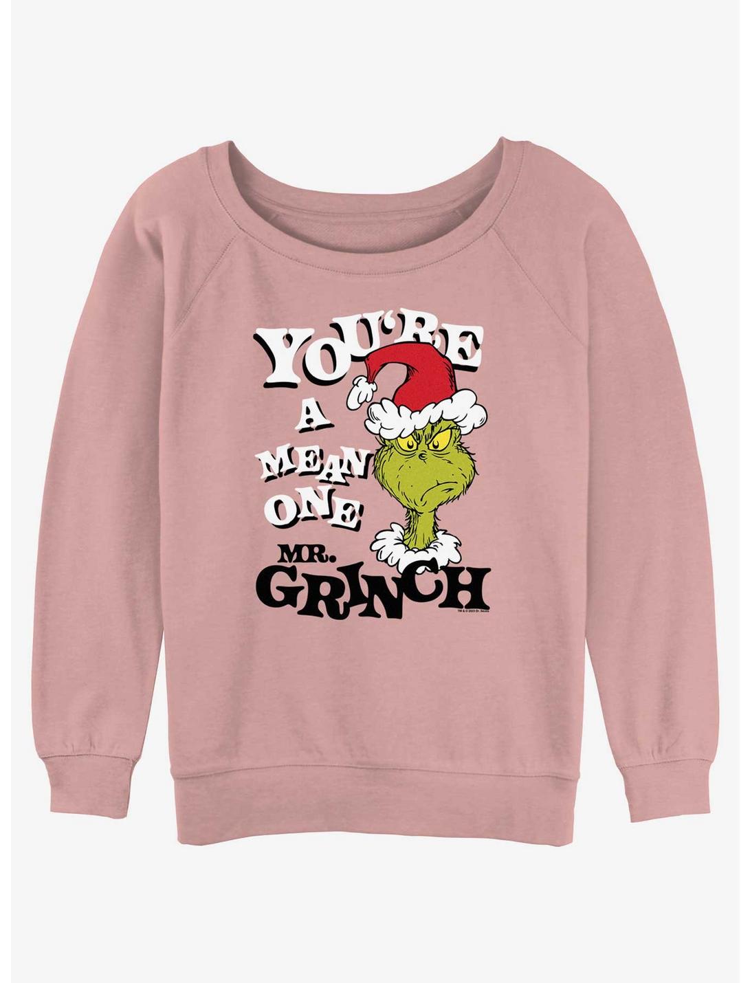 Dr. Seuss You're A Mean One Mr. Grinch Girls Slouchy Sweatshirt, DESERTPNK, hi-res