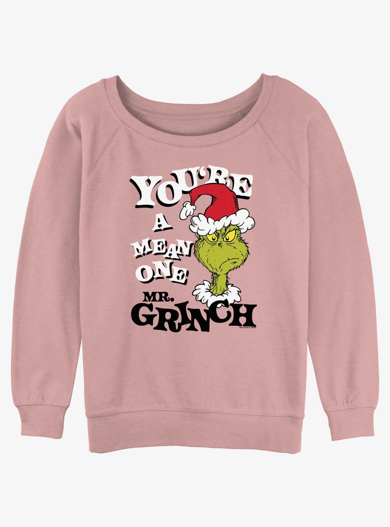 Dr. Seuss You're A Mean One Mr. Grinch Girls Slouchy Sweatshirt, DESERTPNK, hi-res