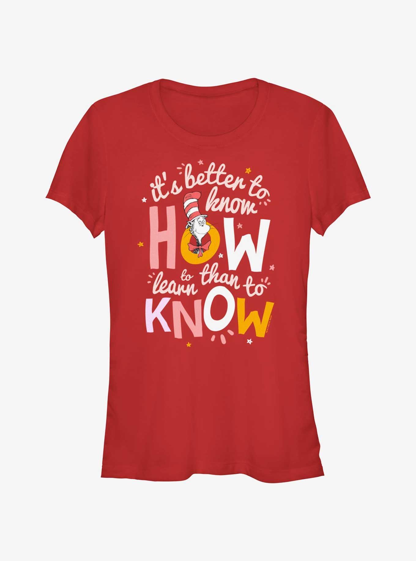 Dr. Seuss Cat In The Cat Know How To Learn Girls T-Shirt, RED, hi-res
