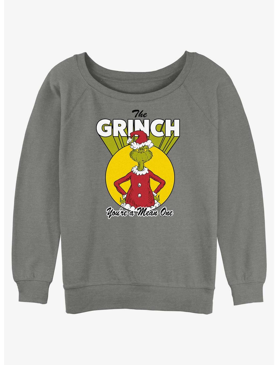 Dr. Seuss The Grinch You're A Mean One Girls Slouchy Sweatshirt, GRAY HTR, hi-res