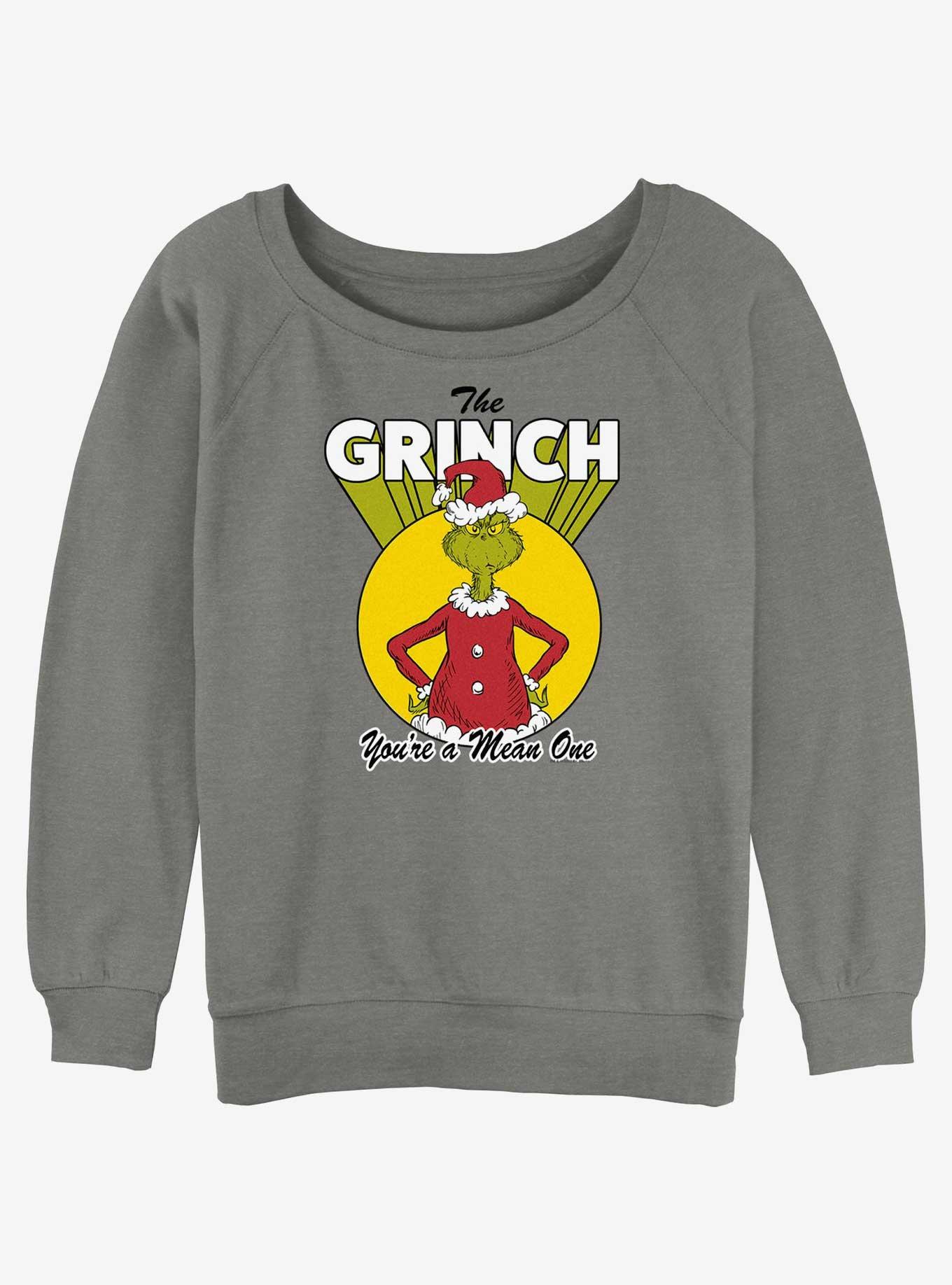 Dr. Seuss The Grinch You're A Mean One Girls Slouchy Sweatshirt, GRAY HTR, hi-res