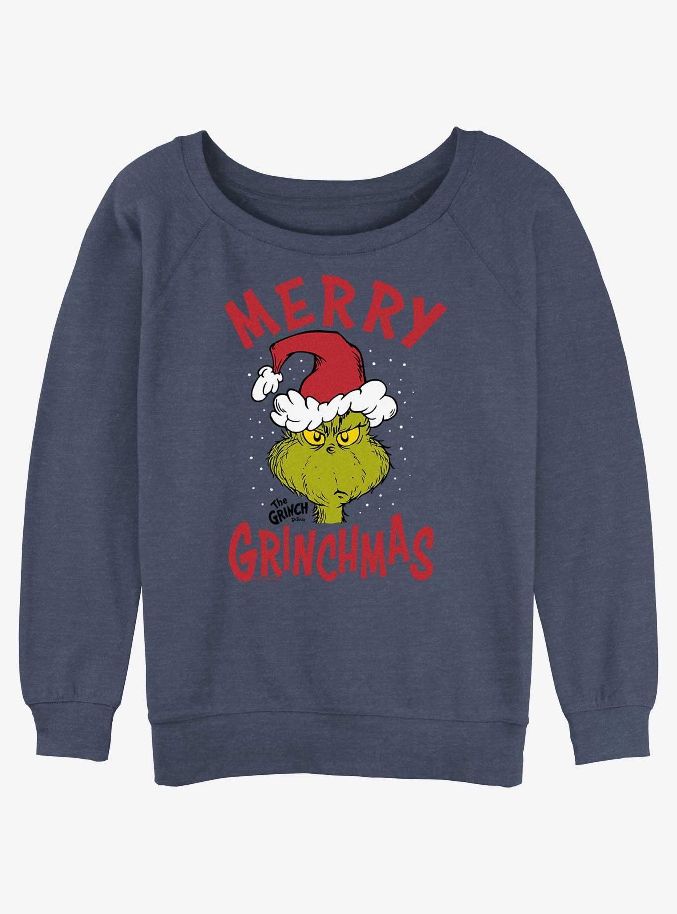 Dr. Seuss Merry Grinchmas Girls Slouchy Sweatshirt, BLUEHTR, hi-res