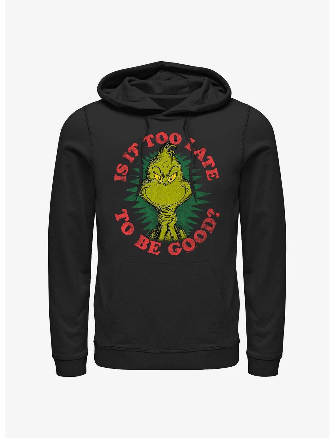 Dr. Seuss Grinch Is It Too Late To Be Good Hoodie, BLACK, hi-res
