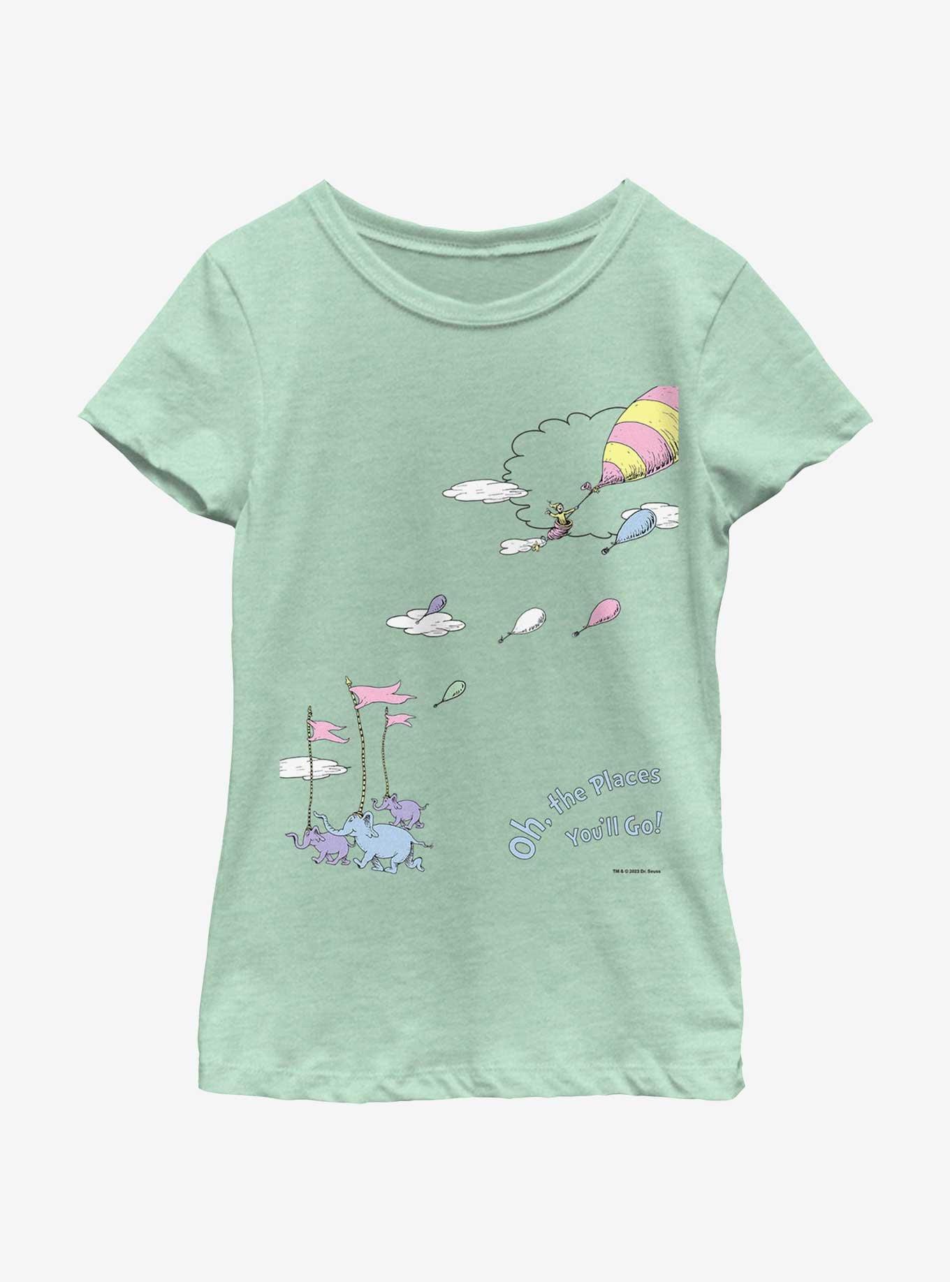 Dr. Seuss Oh The Places You'll Go Youth Girls T-Shirt, MINT, hi-res