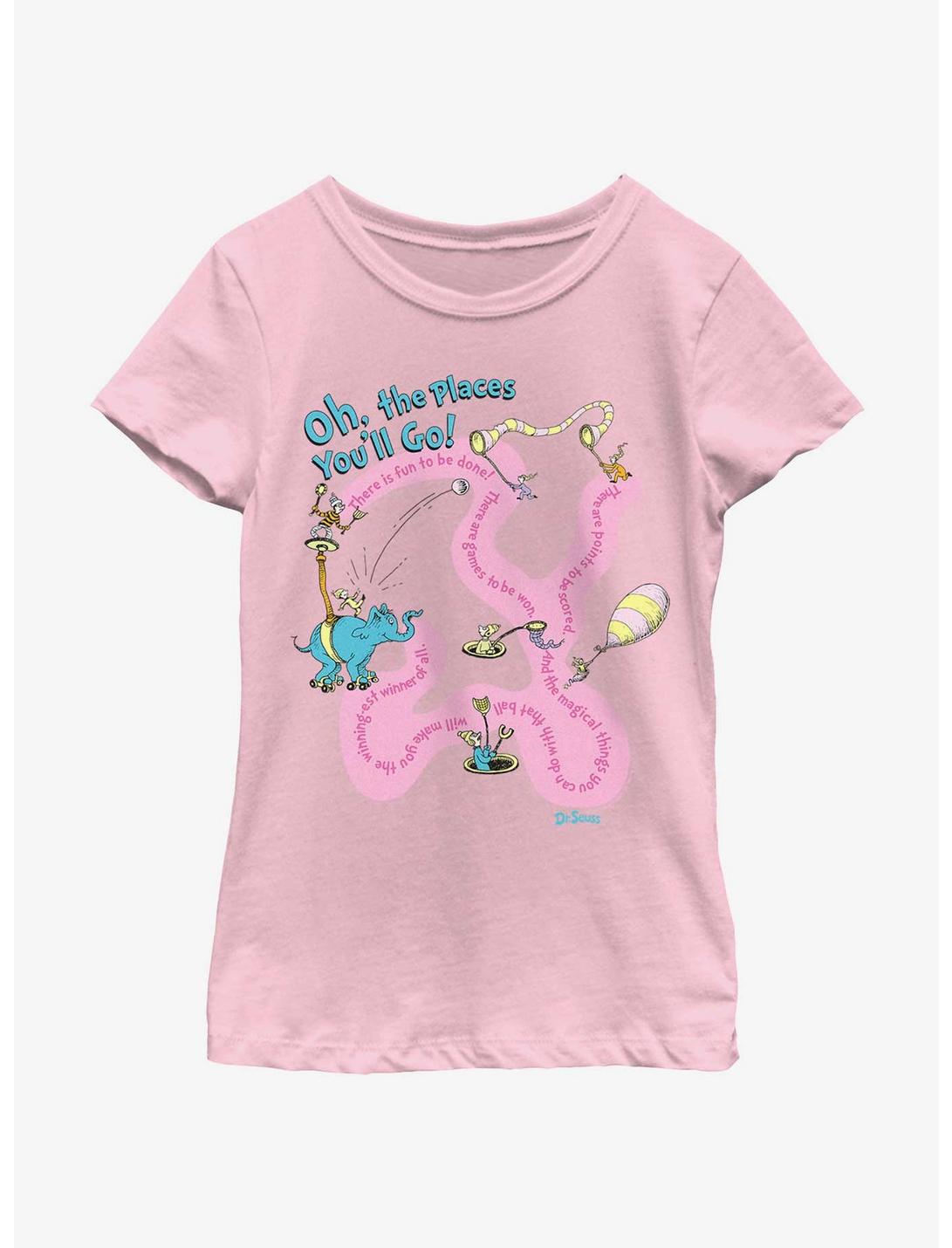 Dr. Seuss Journeying The Places You'll Go Youth Girls T-Shirt, PINK, hi-res