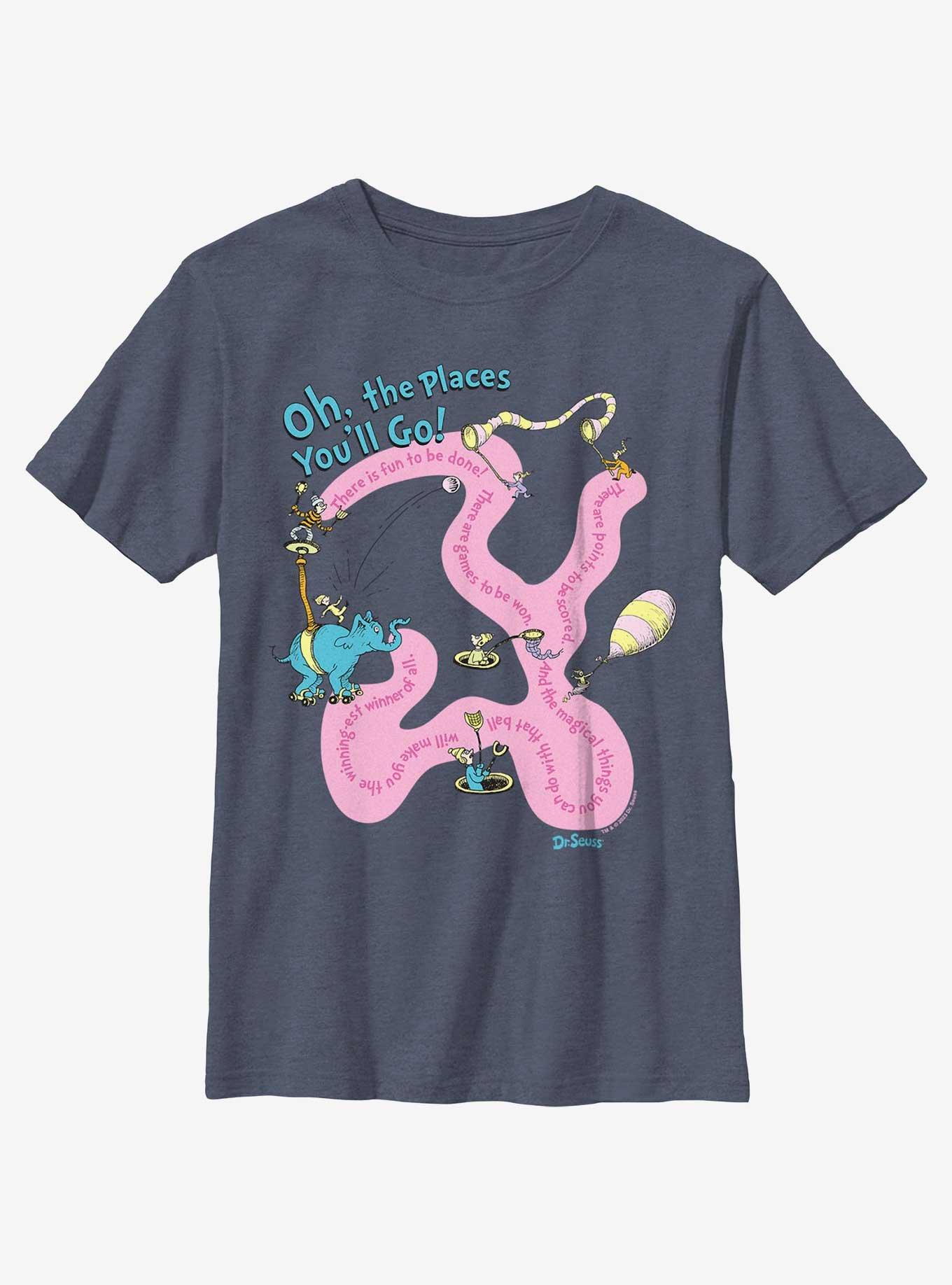 Dr. Seuss Journeying The Places You'll Go Youth T-Shirt, NAVY HTR, hi-res