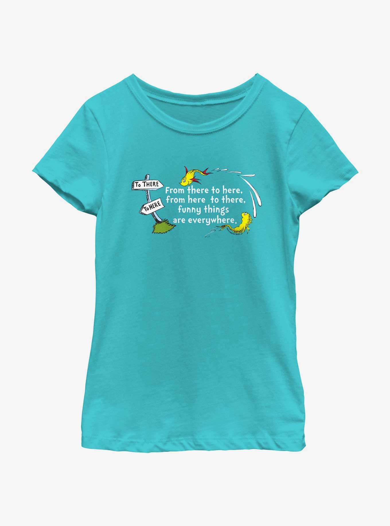 Dr. Seuss From Here To Everywhere Youth Girls T-Shirt, TAHI BLUE, hi-res