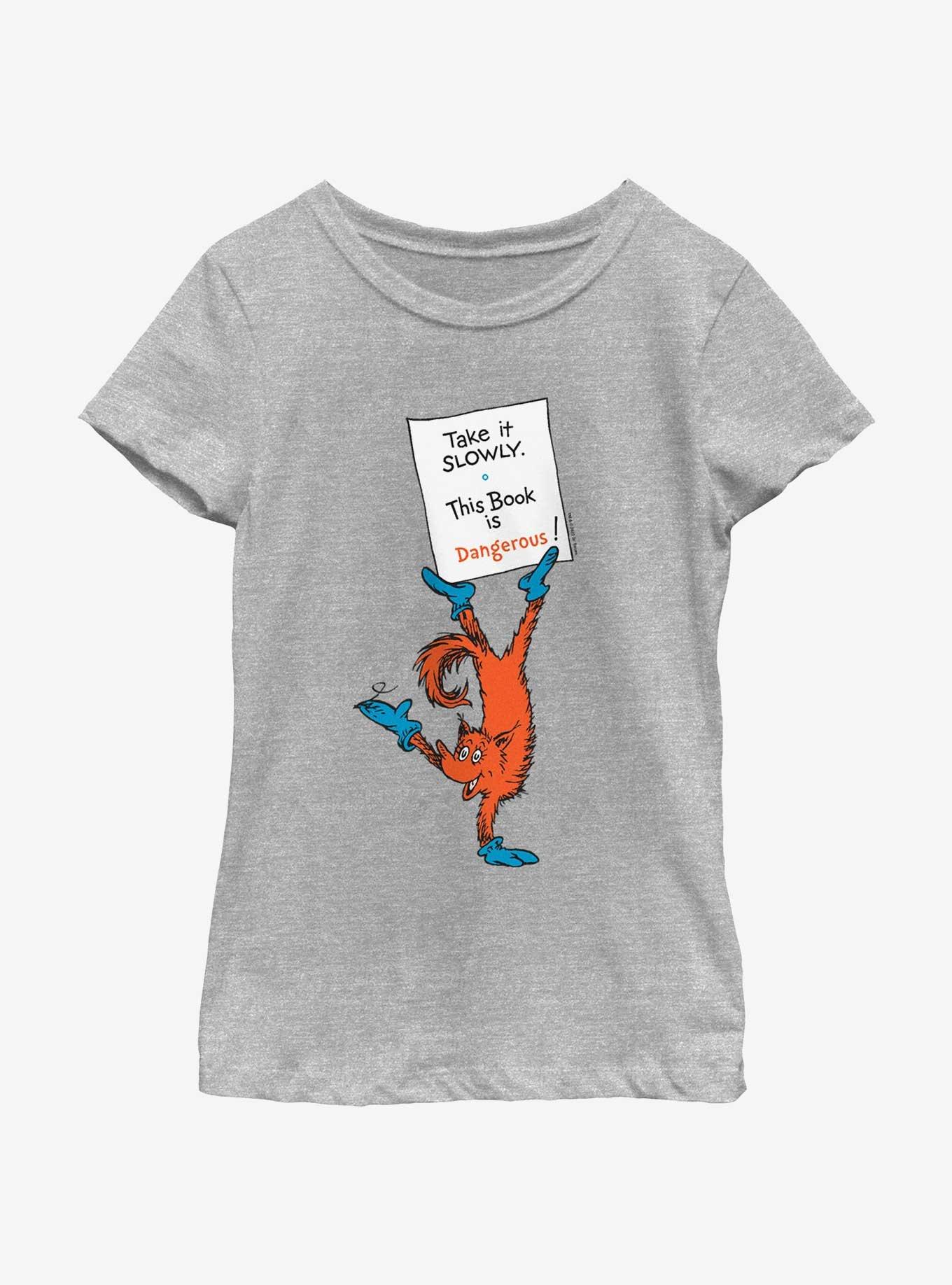 Dr. Seuss Take It Slowly This Book Is Dangerous Youth Girls T-Shirt, ATH HTR, hi-res