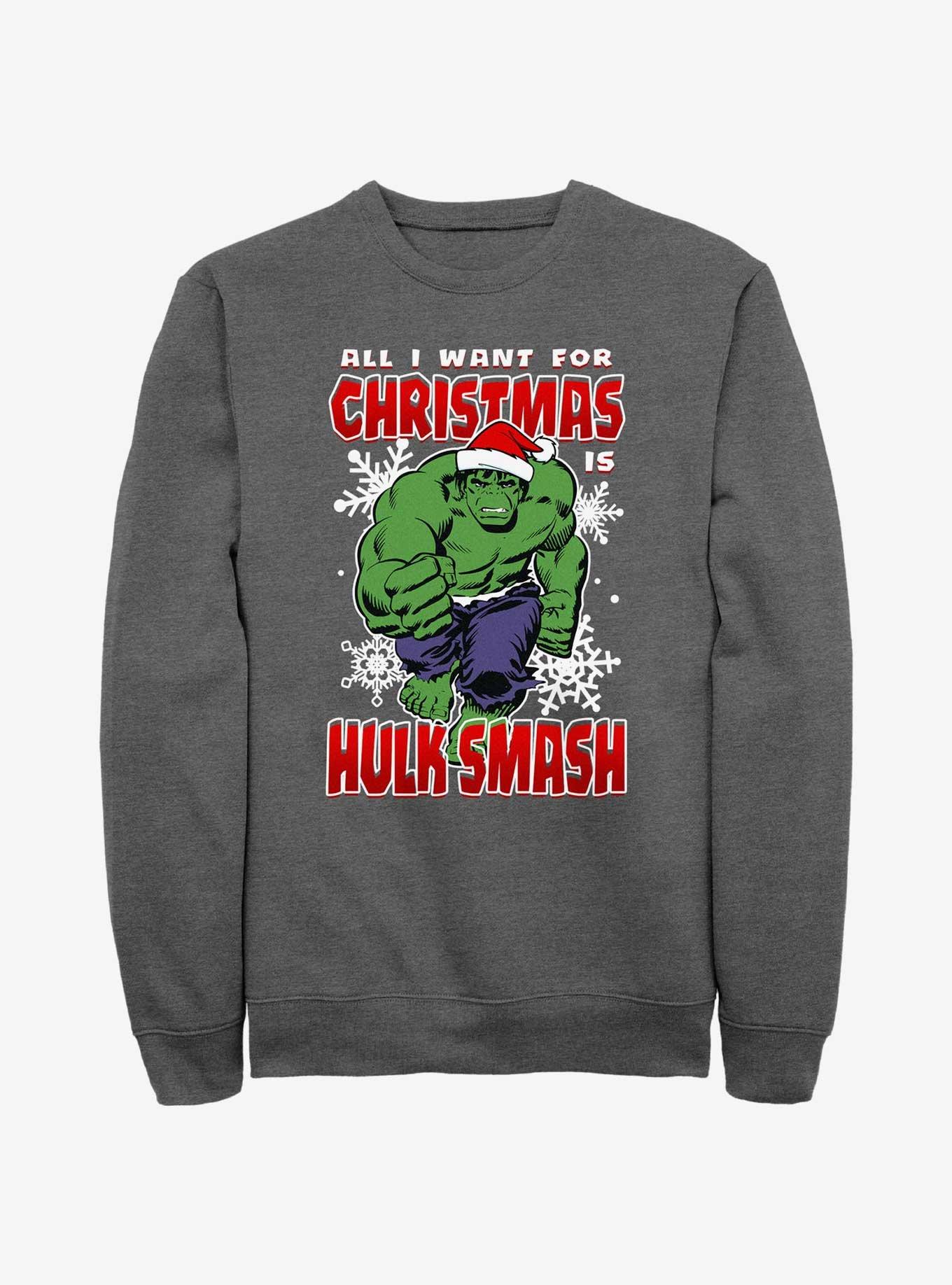 Marvel The Hulk Christmas Hulk Smash Sweatshirt GREY Hot Topic