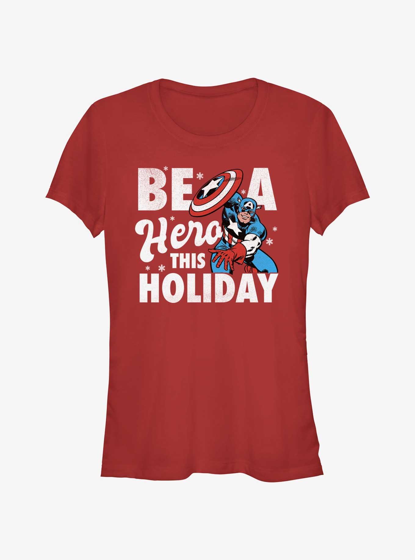 Marvel Captain America Holiday Hero Girls T-Shirt, RED, hi-res