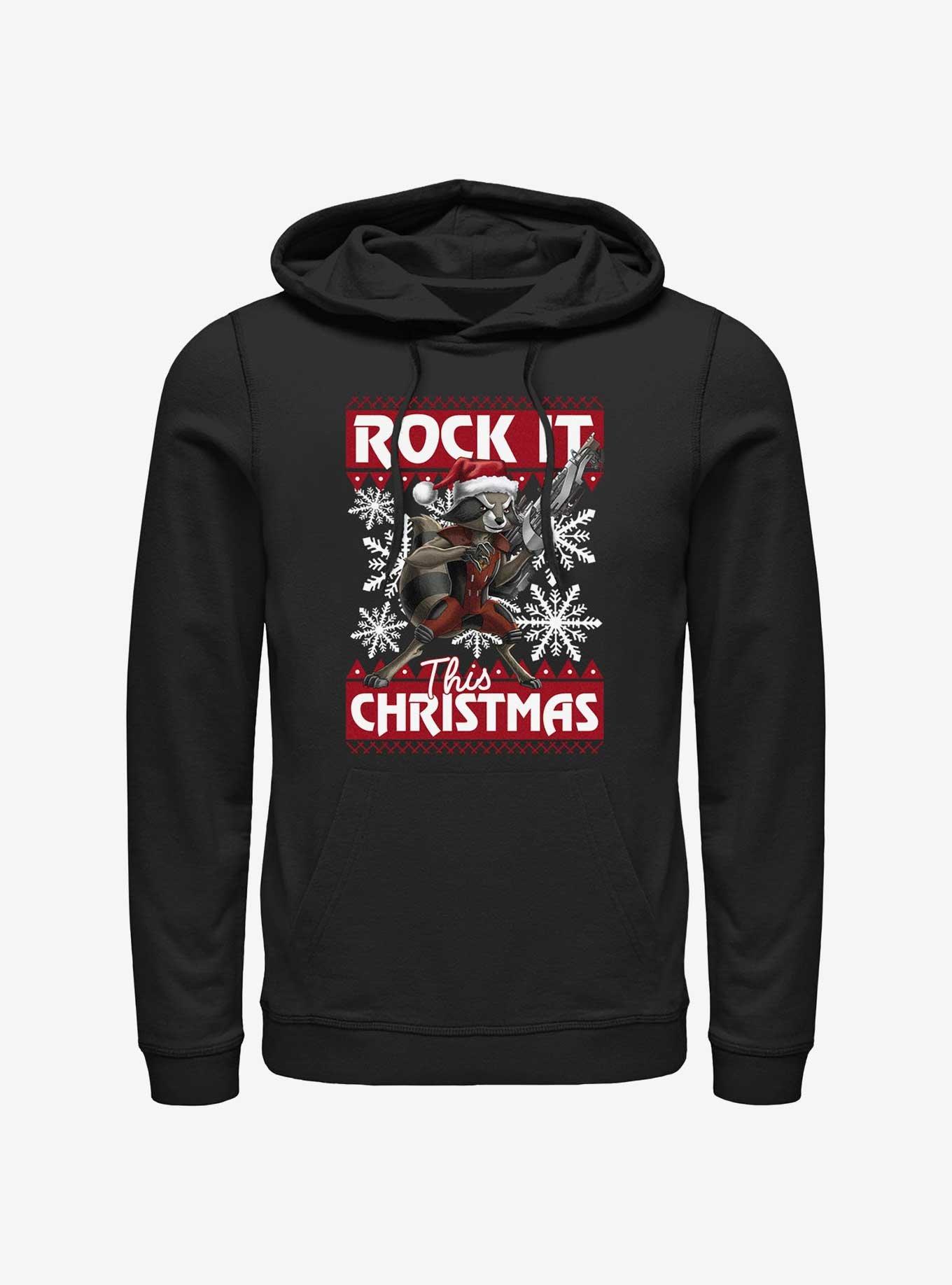 Marvel Guardians Of The Galaxy Rocket Ugly Holiday Hoodie, BLACK, hi-res